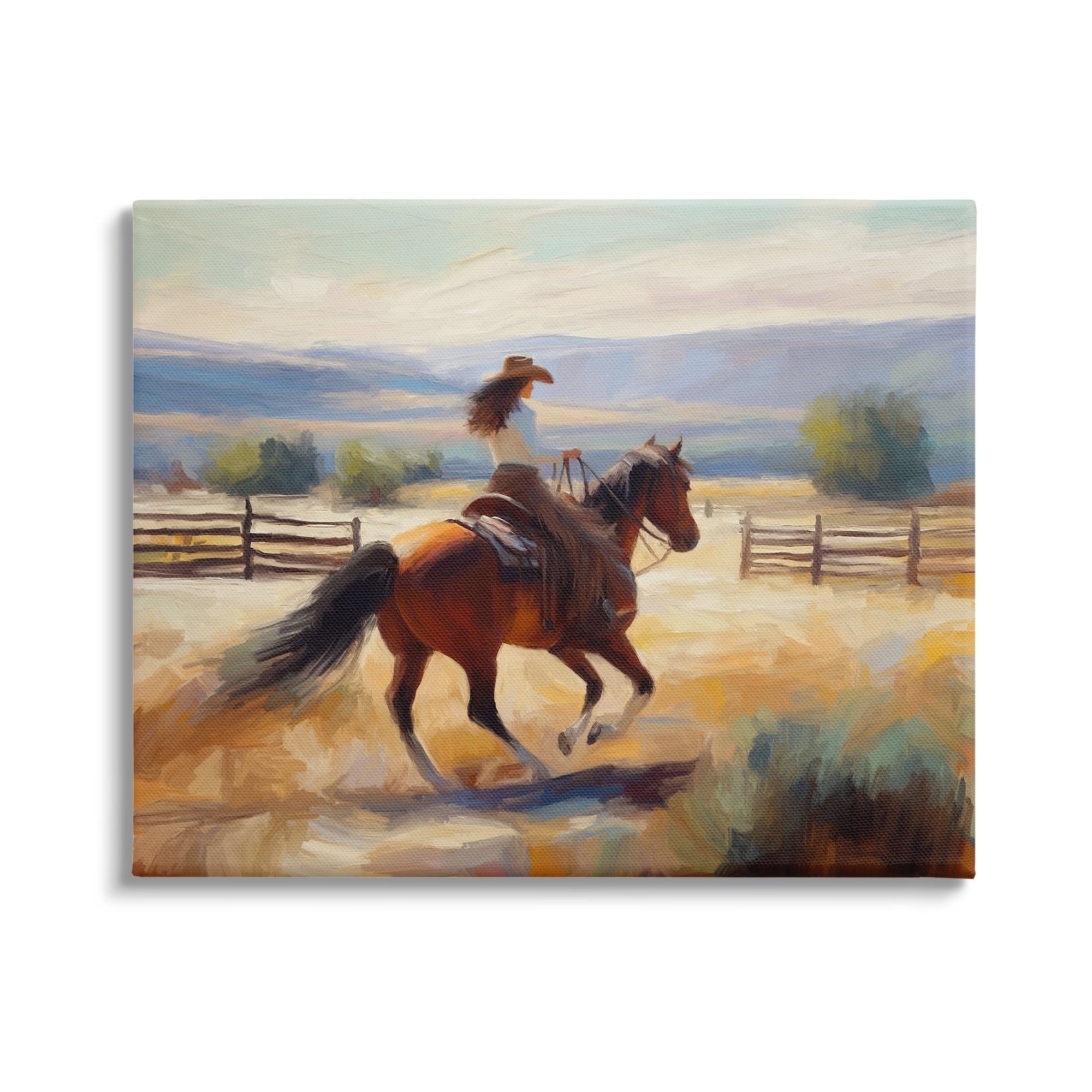 Stupell Industries Galloping Cowgirl Landscape Animals & Insects Painting Gallery Wrapped Canvas Art Print Wall Art, 48 x 36