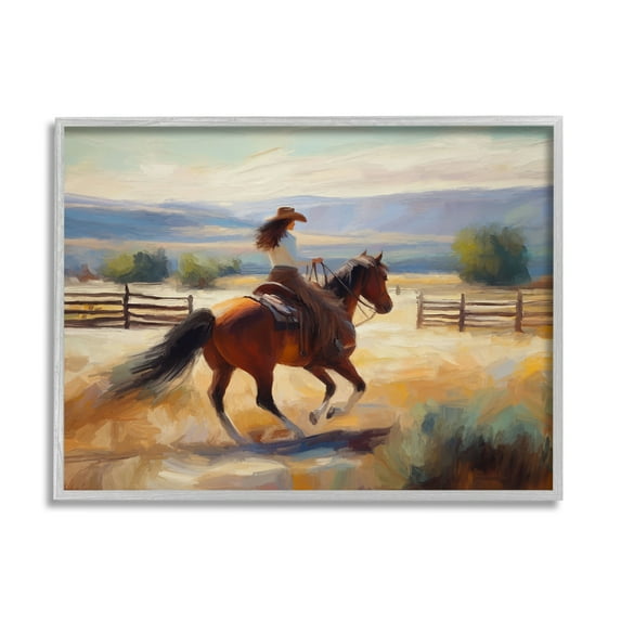 Stupell Industries Galloping Cowgirl Landscape Animals & Insects Painting Gray Framed Art Print Wall Art, 14 x 11
