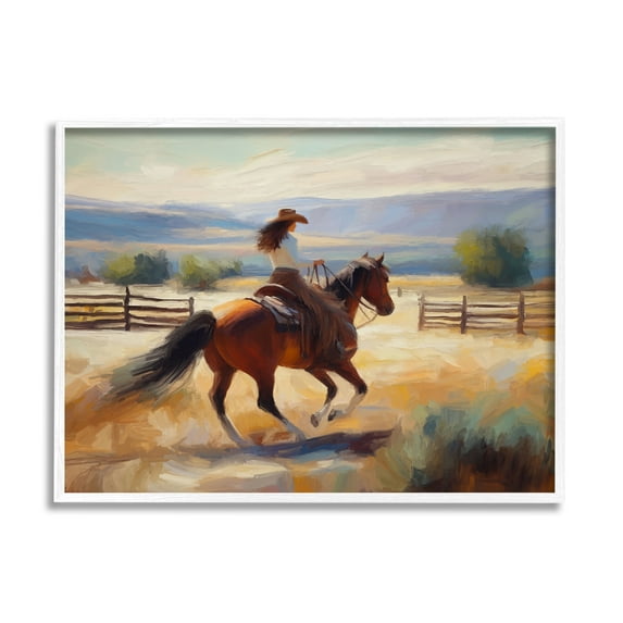 Stupell Industries Galloping Cowgirl Landscape Animals & Insects Painting White Framed Art Print Wall Art, 30 x 24