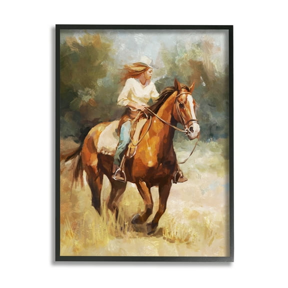 Stupell Industries Galloping Cowgirl Scenery Animals & Insects Painting Black Framed Art Print Wall Art, 11 x 14
