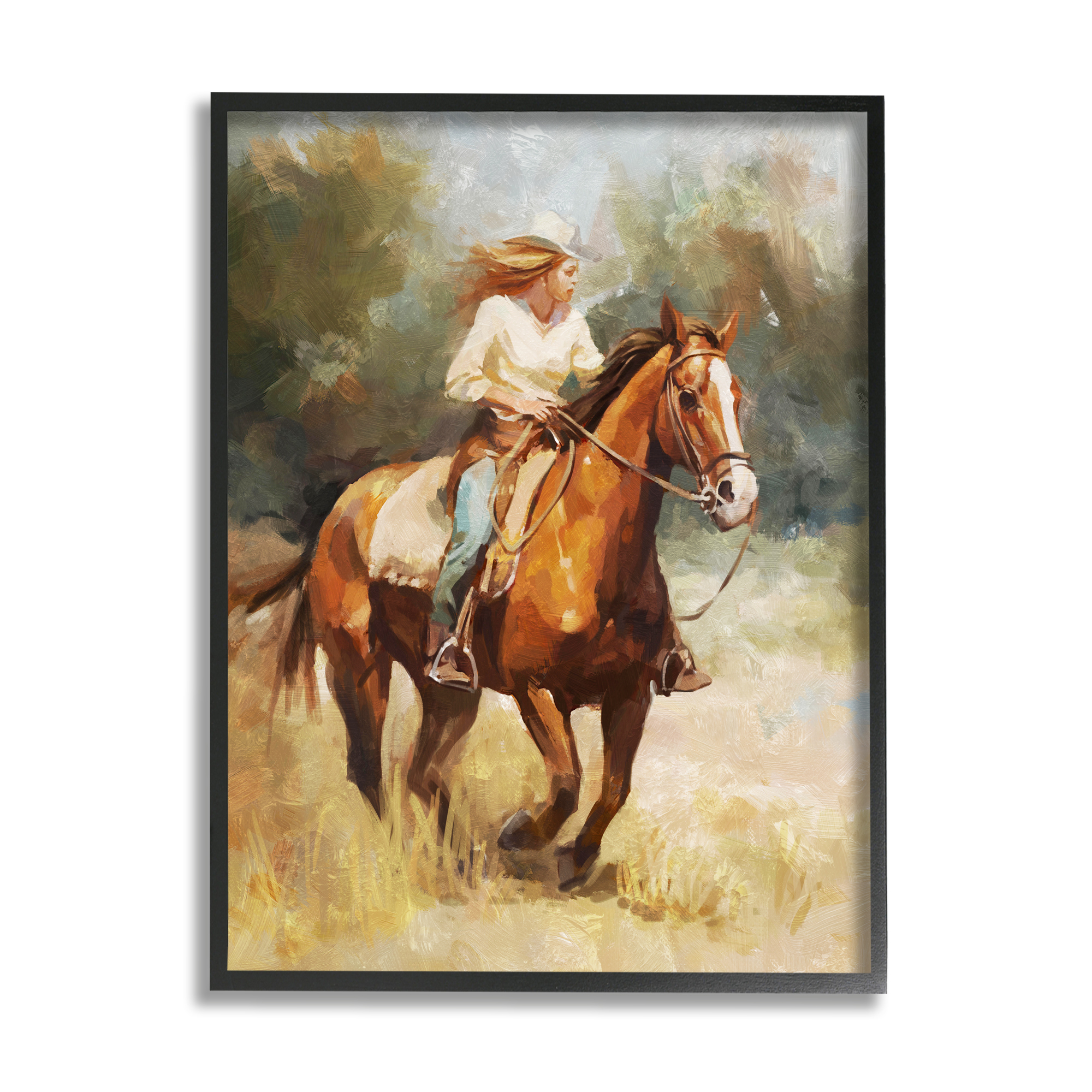 Stupell Industries Galloping Cowgirl Scenery Animals & Insects Painting Black Framed Art Print Wall Art, 16 x 20