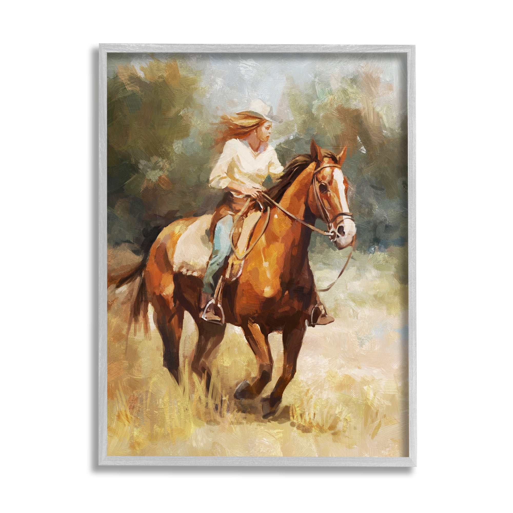 Stupell Industries Galloping Cowgirl Scenery Animals & Insects Painting Gray Framed Art Print Wall Art, 16 x 20
