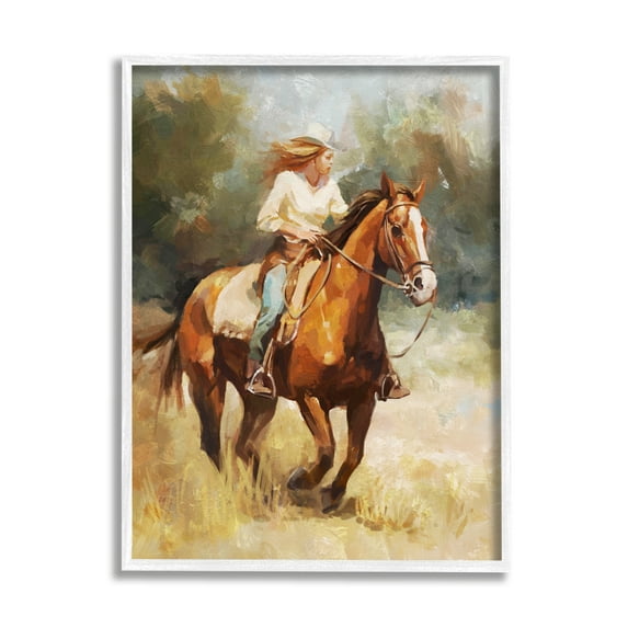 Stupell Industries Galloping Cowgirl Scenery Animals & Insects Painting White Framed Art Print Wall Art, 11 x 14