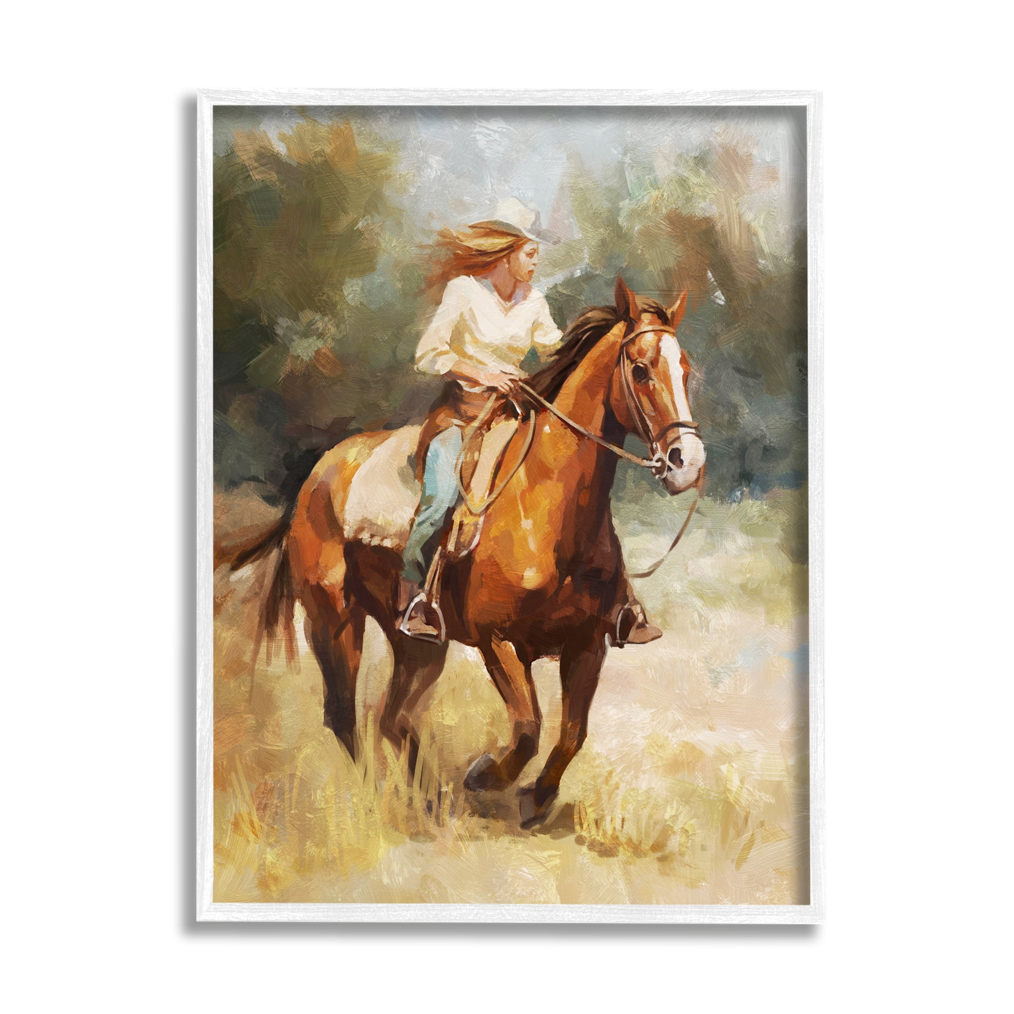 Stupell Industries Galloping Cowgirl Scenery Animals & Insects Painting White Framed Art Print Wall Art, 16 x 20