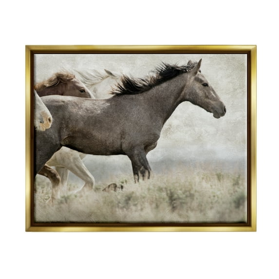 Stupell Industries Galloping Horse Herd Photography Animals & Insects Photography Gold Floater Framed Art Print Wall Art