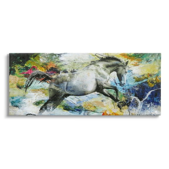 Stupell Industries Galloping Horse Modern Splatter Animals & Insects Painting Gallery Wrapped Canvas Print Wall Art, 24 x 10