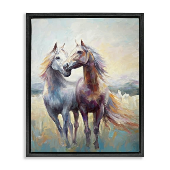 Stupell Industries Galloping Horse Pair Animals & Insects Painting Black Floater Framed Canvas Art Print Wall Art, 17 x 21