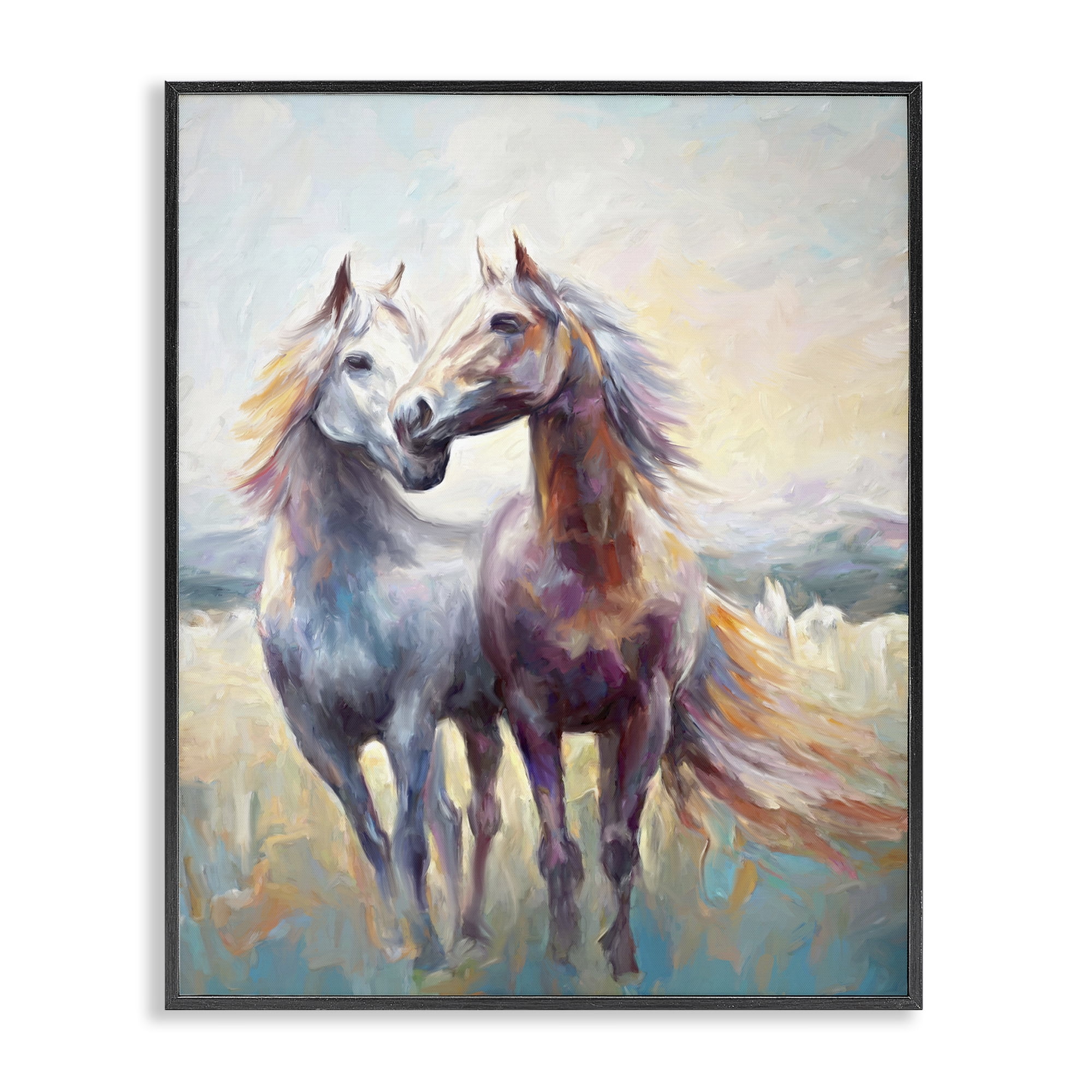 Stupell Industries Galloping Horse Pair Animals & Insects Painting Black Framed Art Print Wall Art, 24 x 30