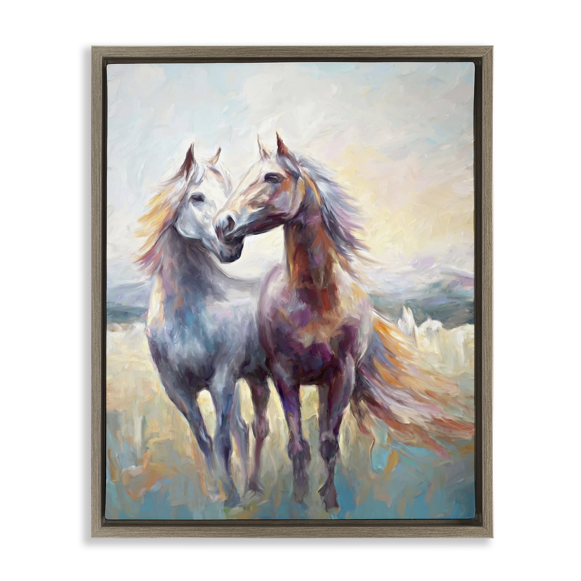 Stupell Industries Galloping Horse Pair Animals & Insects Painting Brown Floater Framed Canvas Art Print Wall Art, 17 x 21