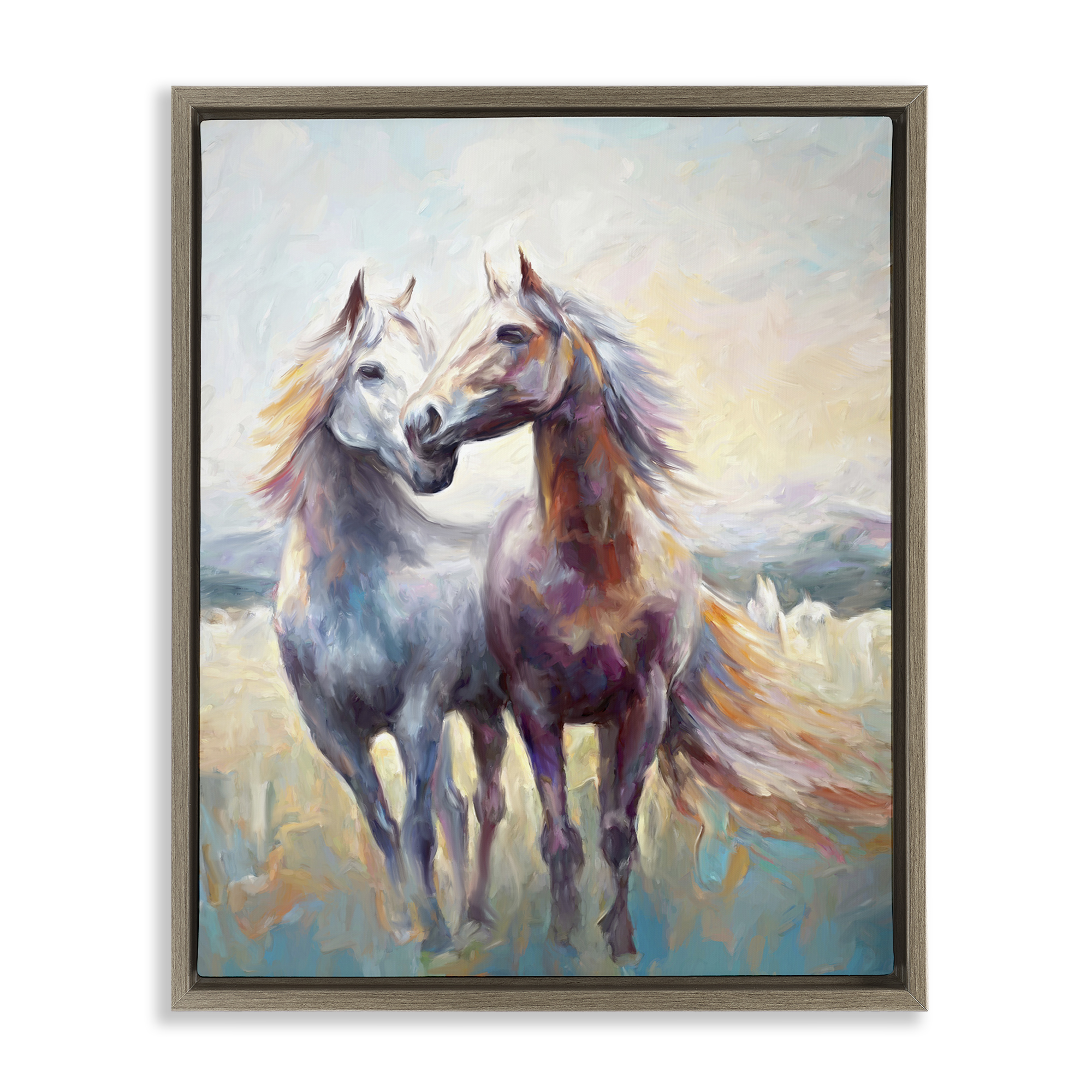 Stupell Industries Galloping Horse Pair Animals & Insects Painting Brown Floater Framed Canvas Art Print Wall Art, 25 x 31