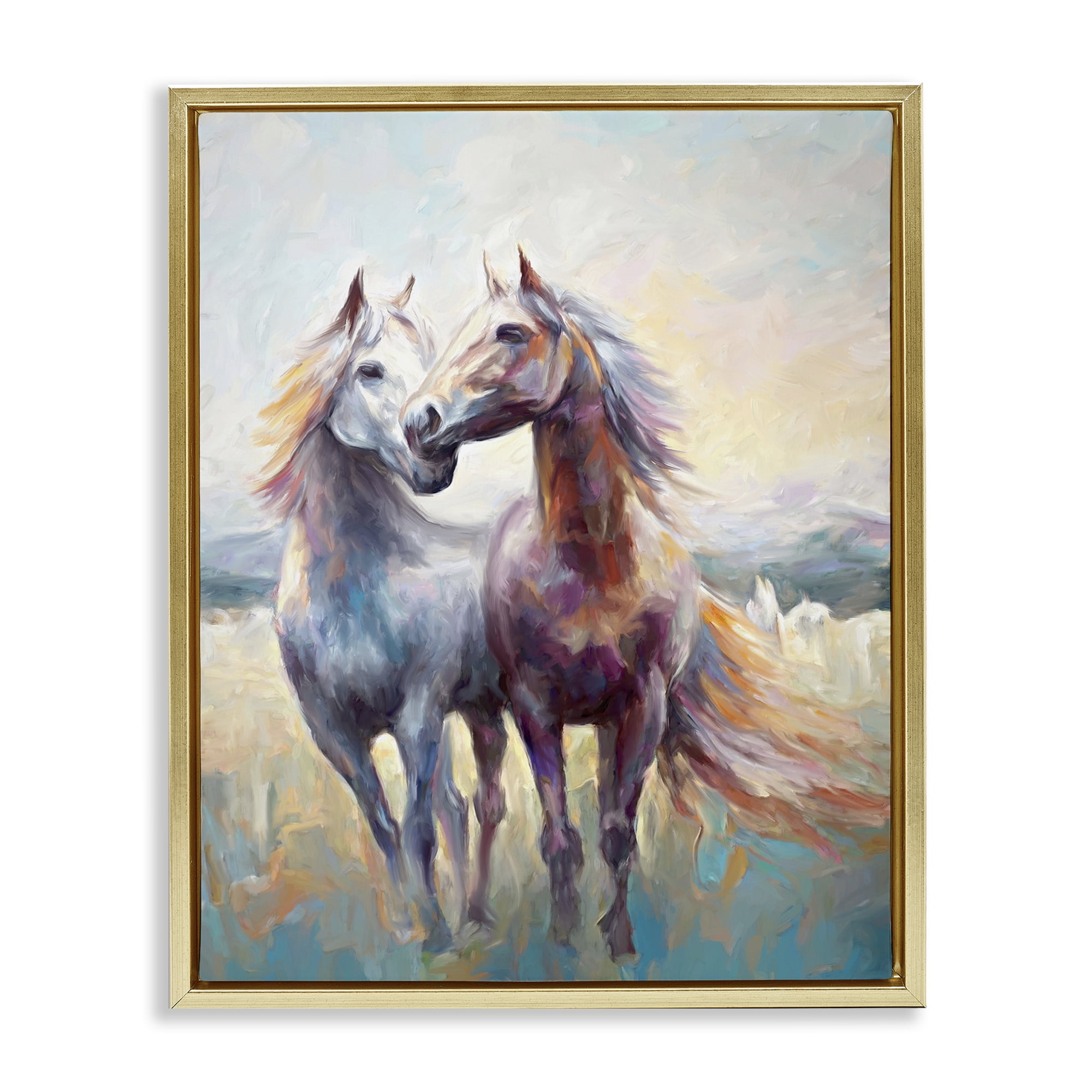 Stupell Industries Galloping Horse Pair Animals & Insects Painting Gold Floater Framed Canvas Art Print Wall Art, 17 x 21