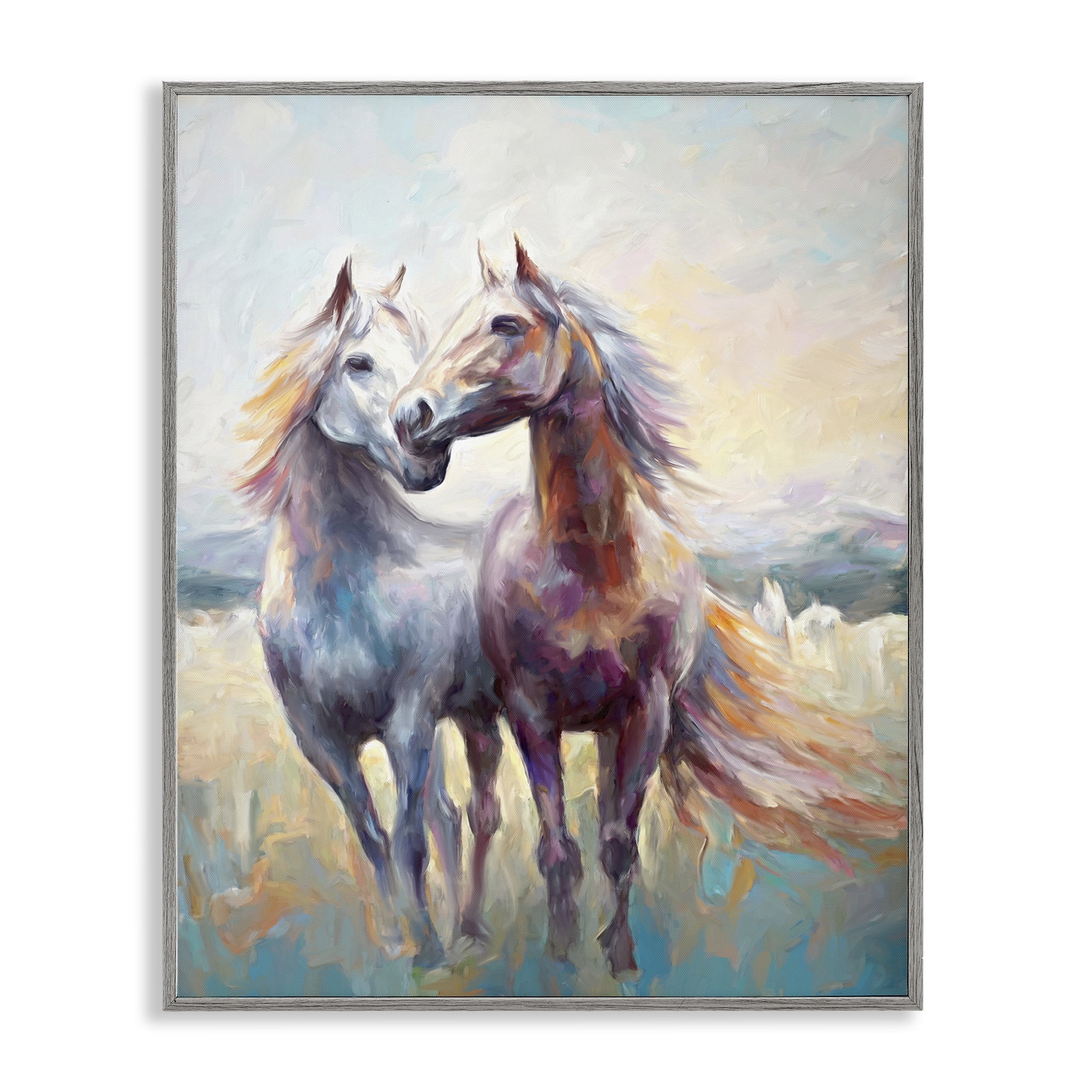 Stupell Industries Galloping Horse Pair Animals & Insects Painting Gray Framed Art Print Wall Art, 11 x 14