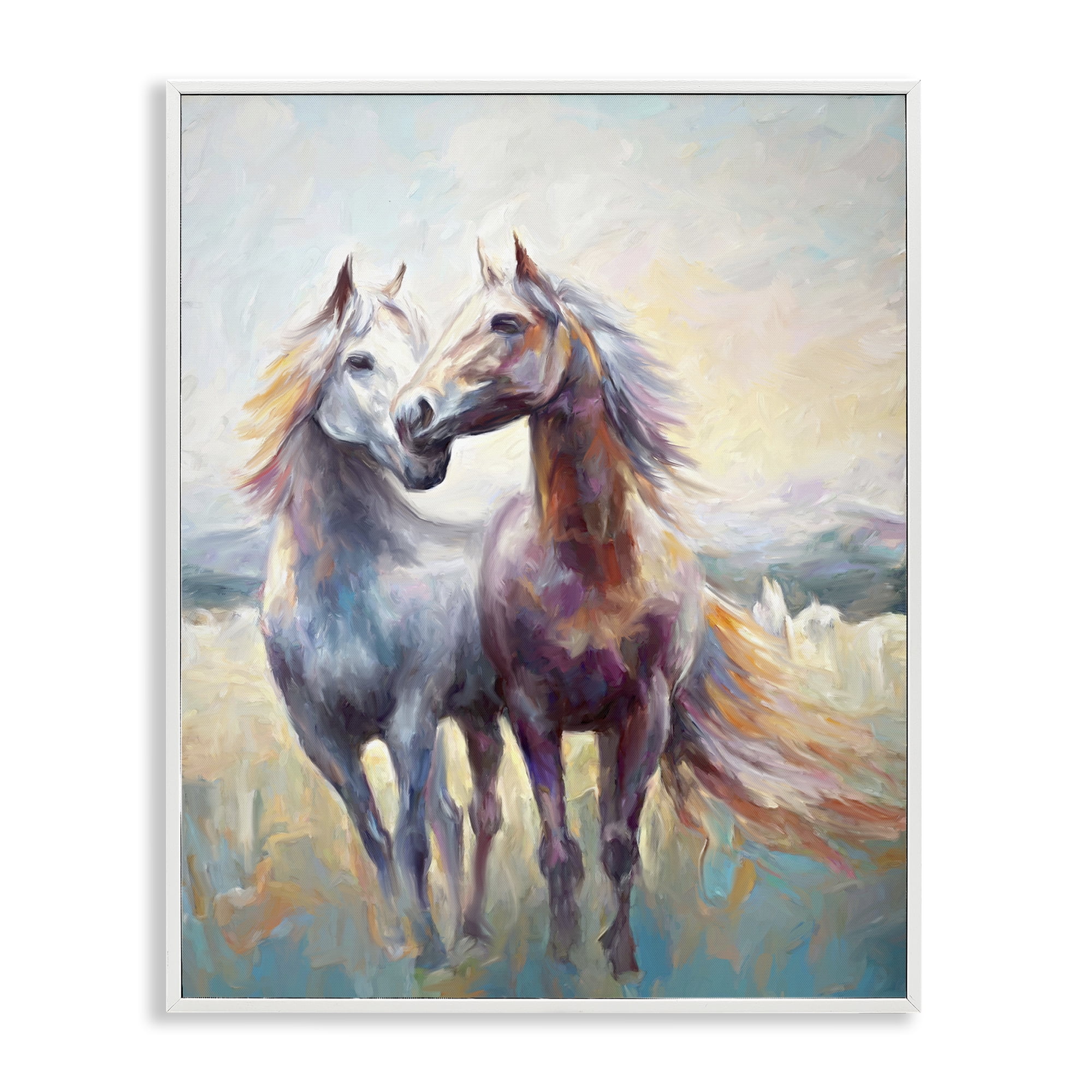 Stupell Industries Galloping Horse Pair Animals & Insects Painting White Framed Art Print Wall Art, 16 x 20