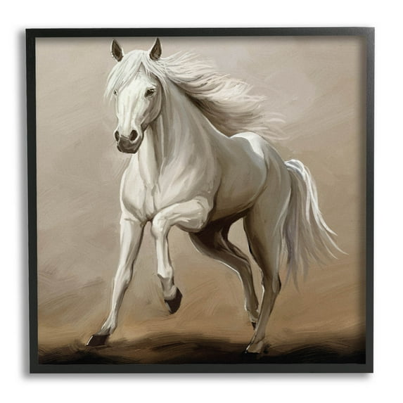 Stupell Industries Galloping Horse White Stallion Painting Black Framed Art Print Wall Art, Design by Ziwei Li