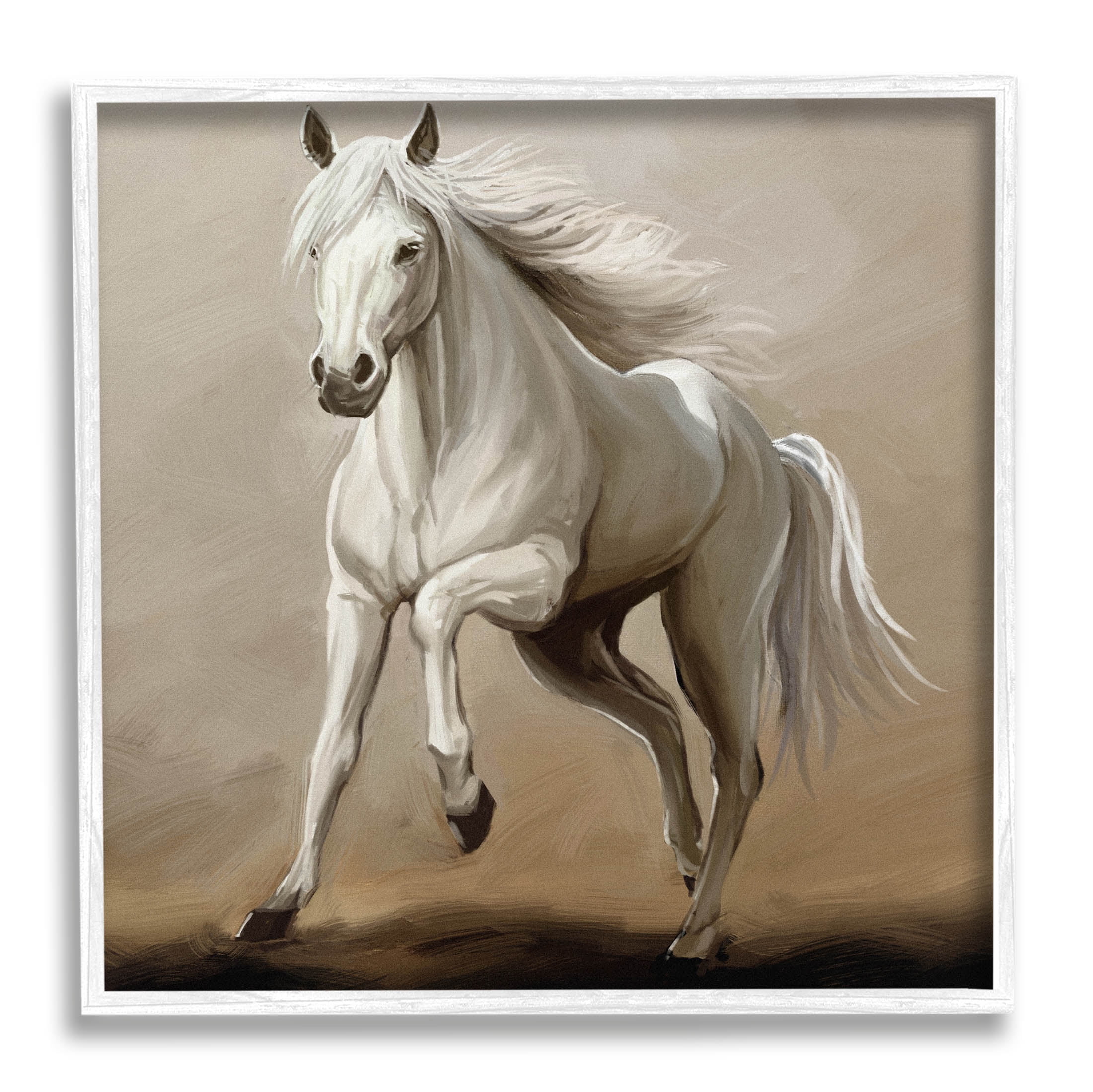Stupell Industries Galloping Horse White Stallion Painting White Framed Art Print Wall Art, Design by Ziwei Li