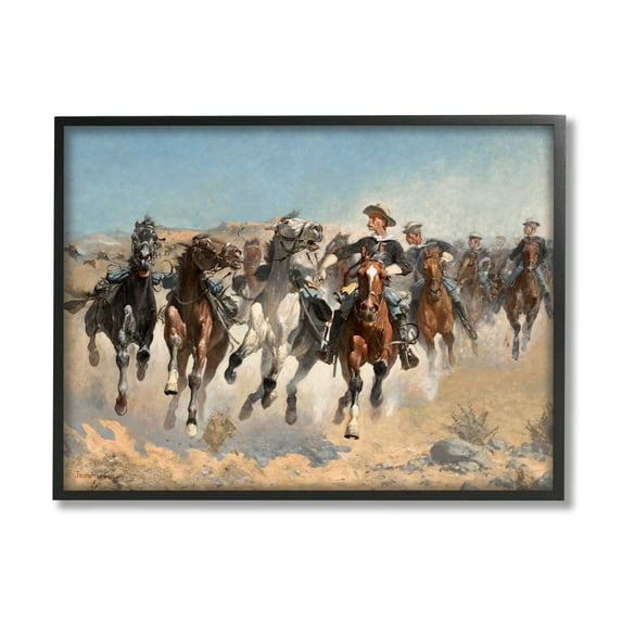 Stupell Industries Galloping Horses Herd Cowboys Trotting Desert Sand Painting Black Framed Art Print Wall Art, Design by Lettered and Lined