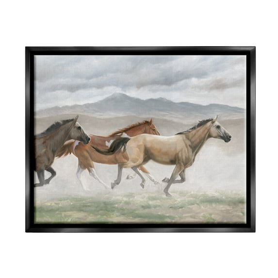 Stupell Industries Galloping Horses Landscape Animals & Insects Painting Black Floater Framed Canvas Art Print Wall Art, 31 x 25