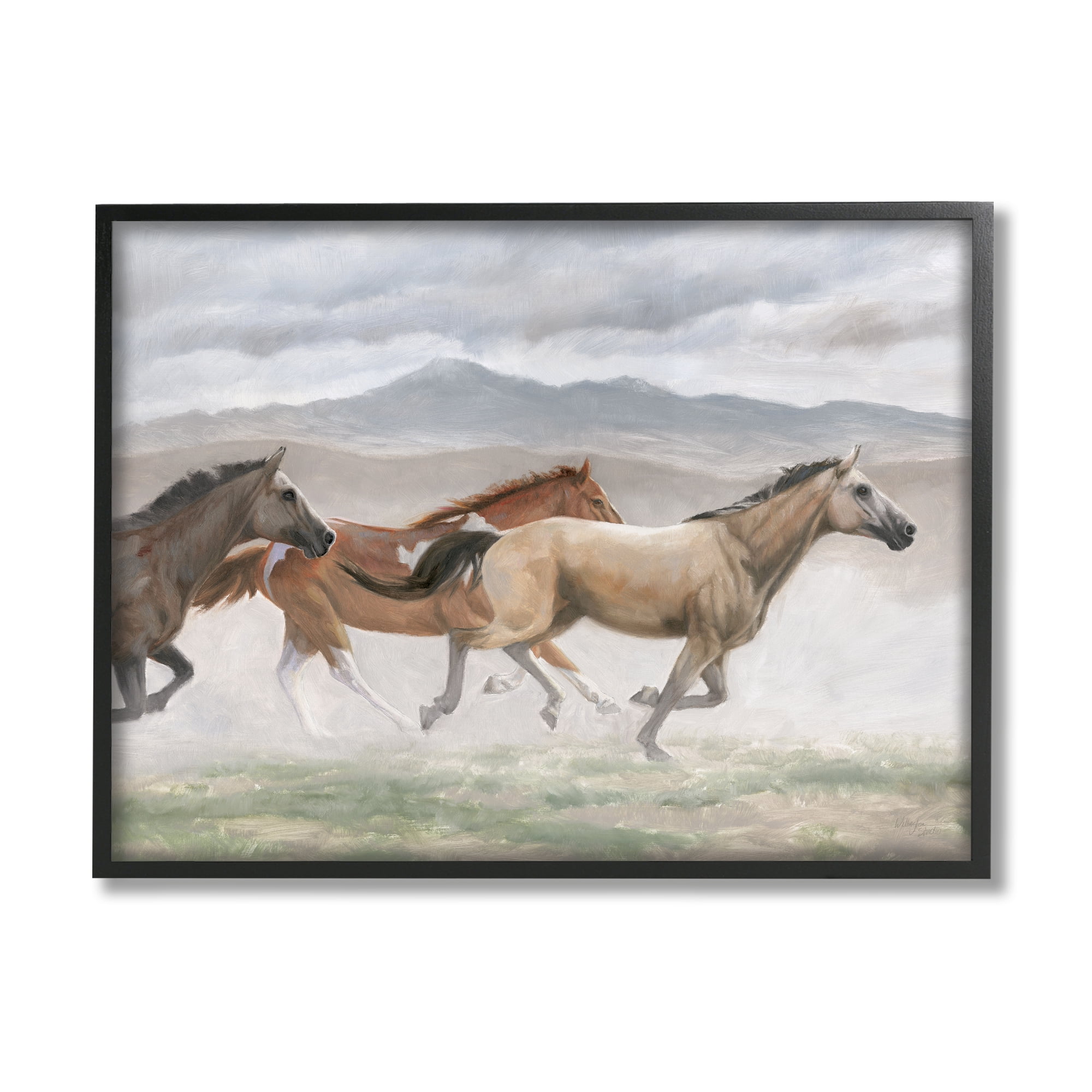 Stupell Industries Galloping Horses Landscape Animals & Insects Painting Black Framed Art Print Wall Art, 30 x 24