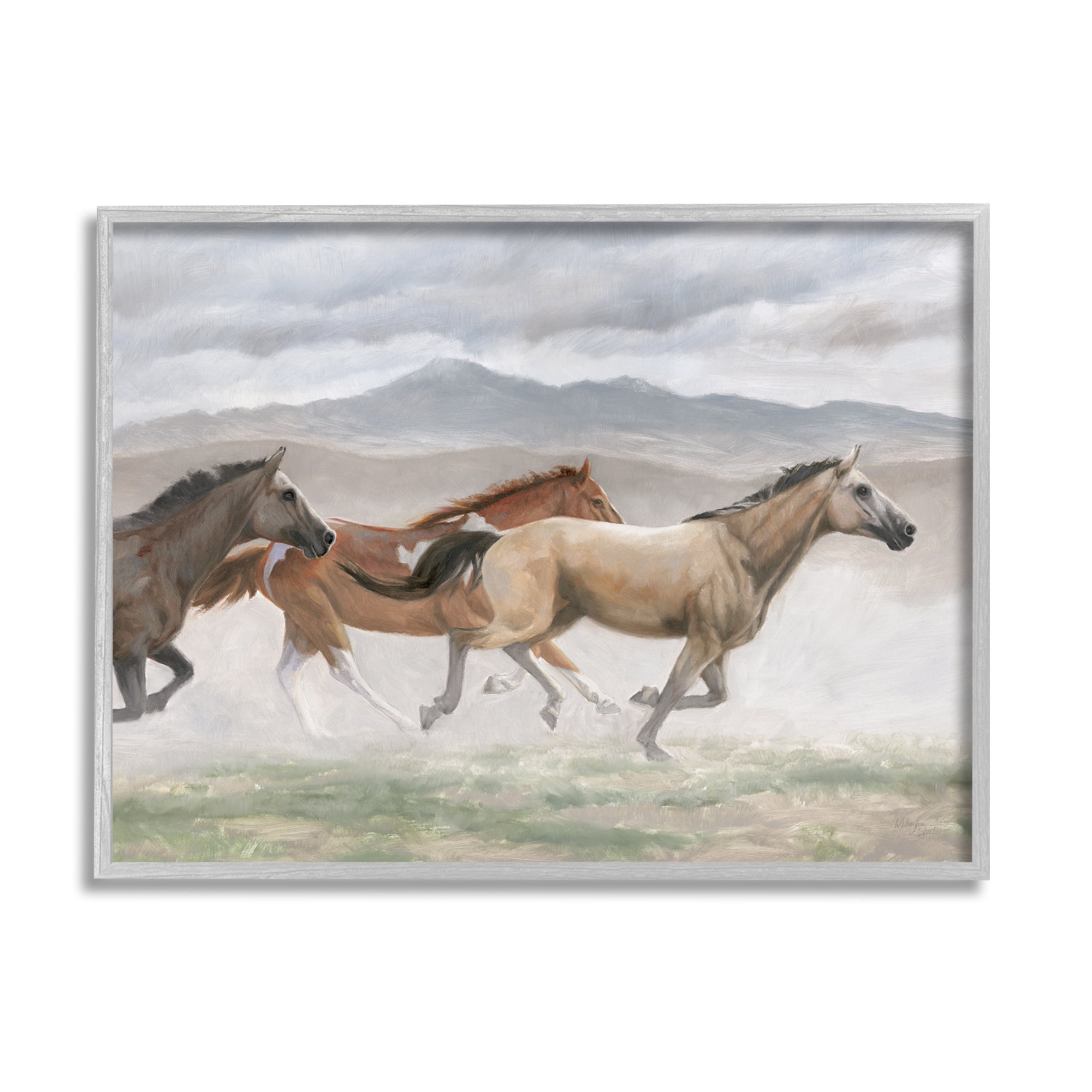Stupell Industries Galloping Horses Landscape Animals & Insects Painting Gray Framed Art Print Wall Art, 20 x 16