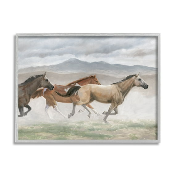 Stupell Industries Galloping Horses Landscape Animals & Insects Painting Gray Framed Art Print Wall Art, 30 x 24