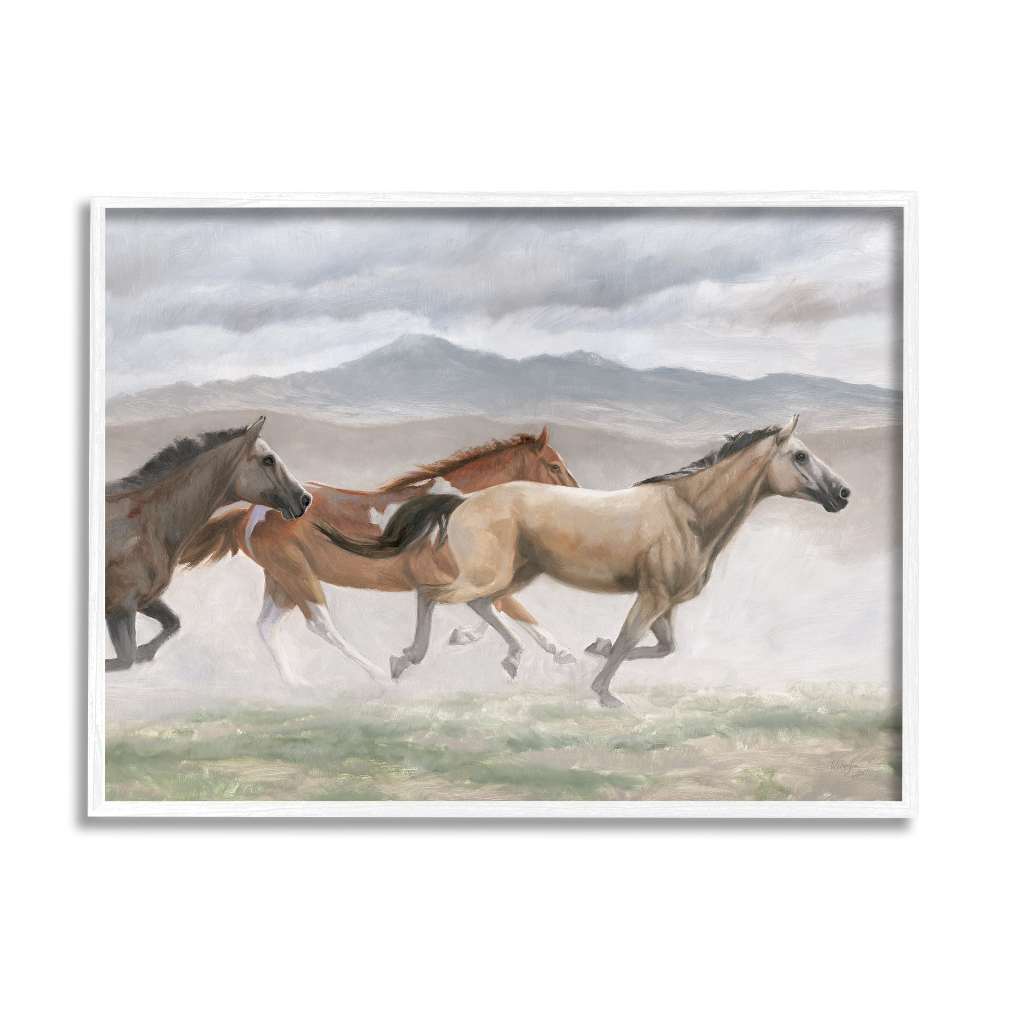 Stupell Industries Galloping Horses Landscape Animals & Insects Painting White Framed Art Print Wall Art, 30 x 24