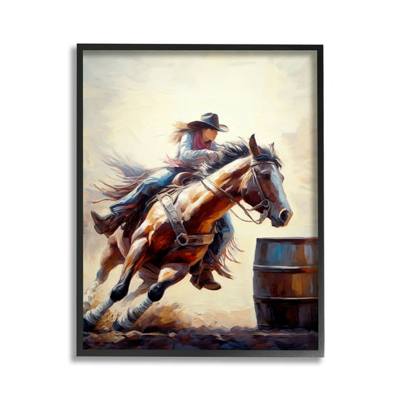 Stupell Industries Galloping Jockey Girl Animals & Insects Painting Black Framed Art Print Wall Art, 11 x 14