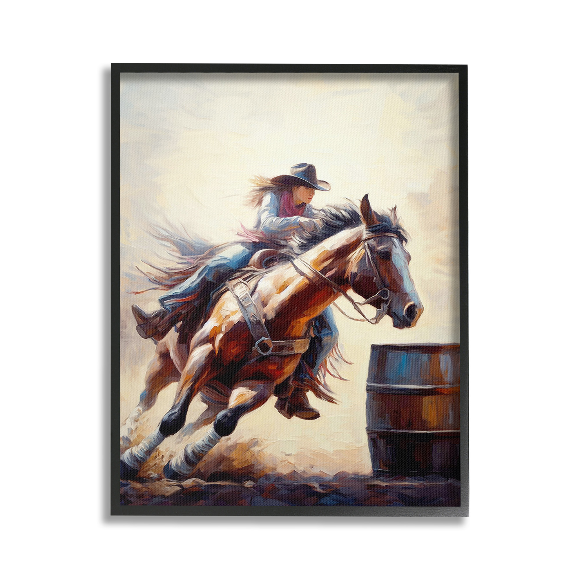 Stupell Industries Galloping Jockey Girl Animals & Insects Painting Black Framed Art Print Wall Art, 24 x 30