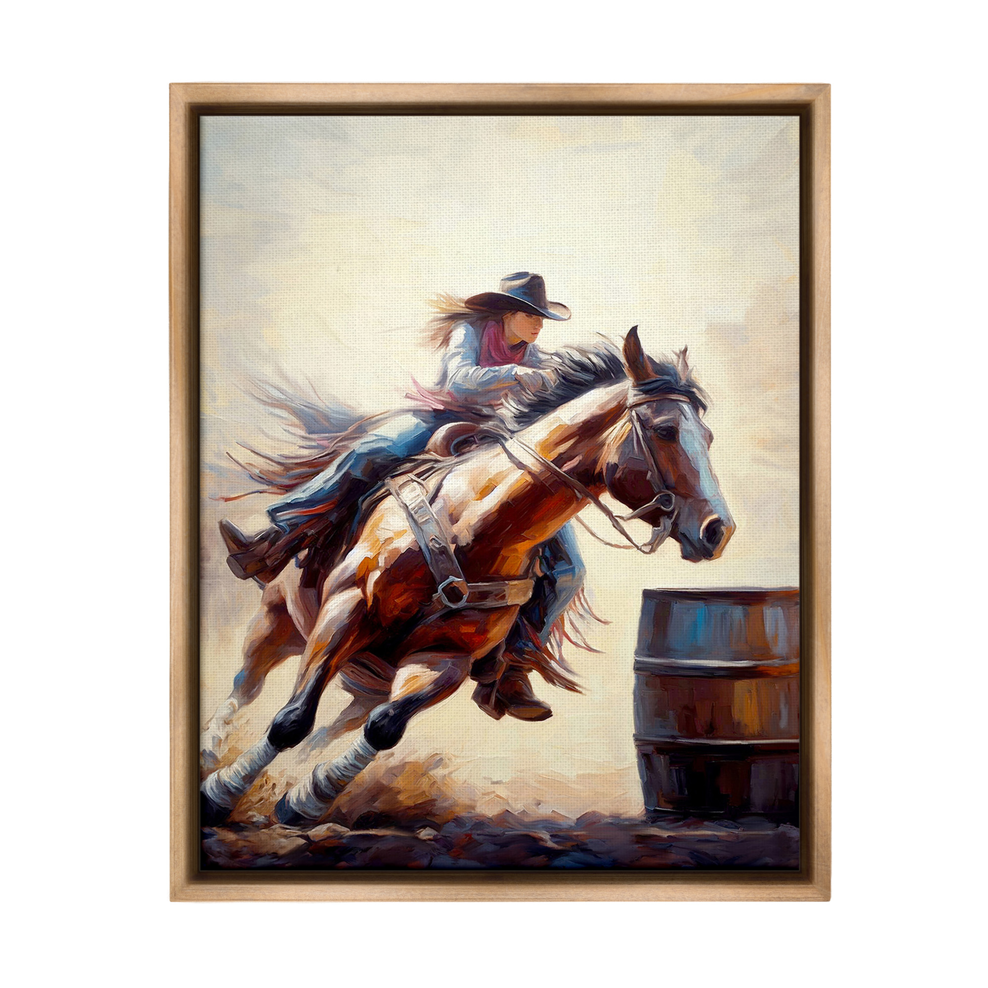 Stupell Industries Galloping Jockey Girl Animals & Insects Painting Brown Floater Framed Canvas Art Print Wall Art, 25 x 31