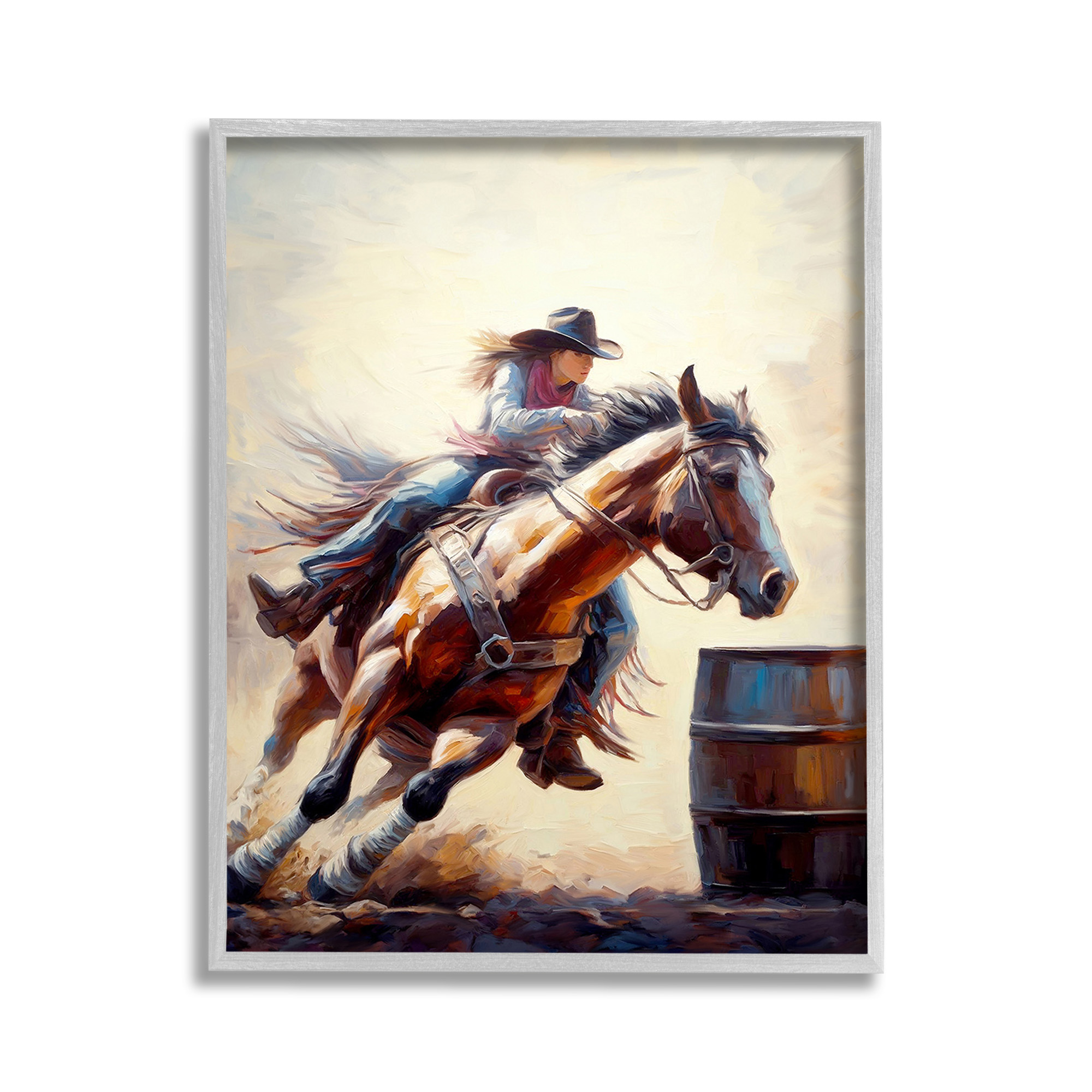 Stupell Industries Galloping Jockey Girl Animals & Insects Painting Gray Framed Art Print Wall Art, 11 x 14