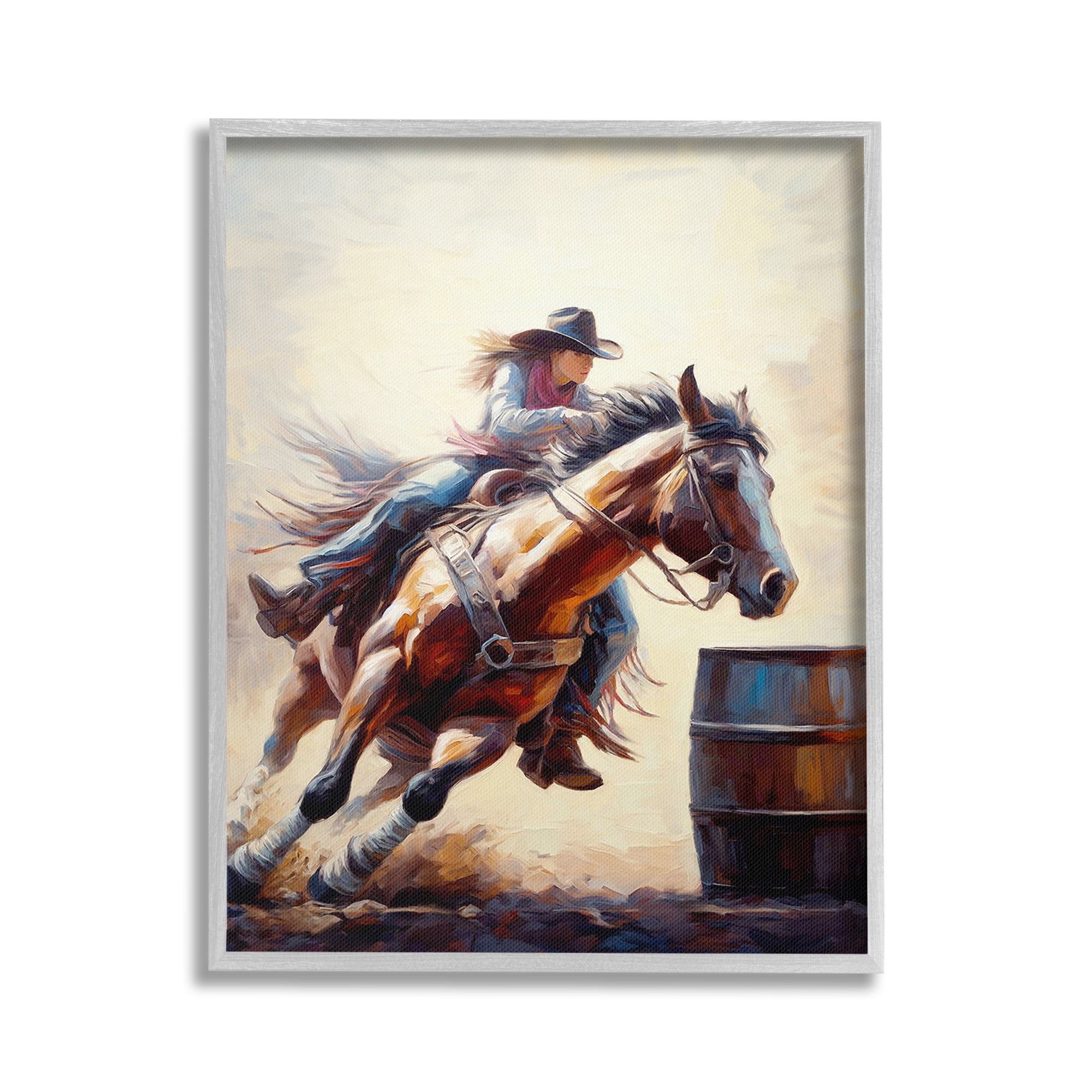 Stupell Industries Galloping Jockey Girl Animals & Insects Painting Gray Framed Art Print Wall Art, 16 x 20