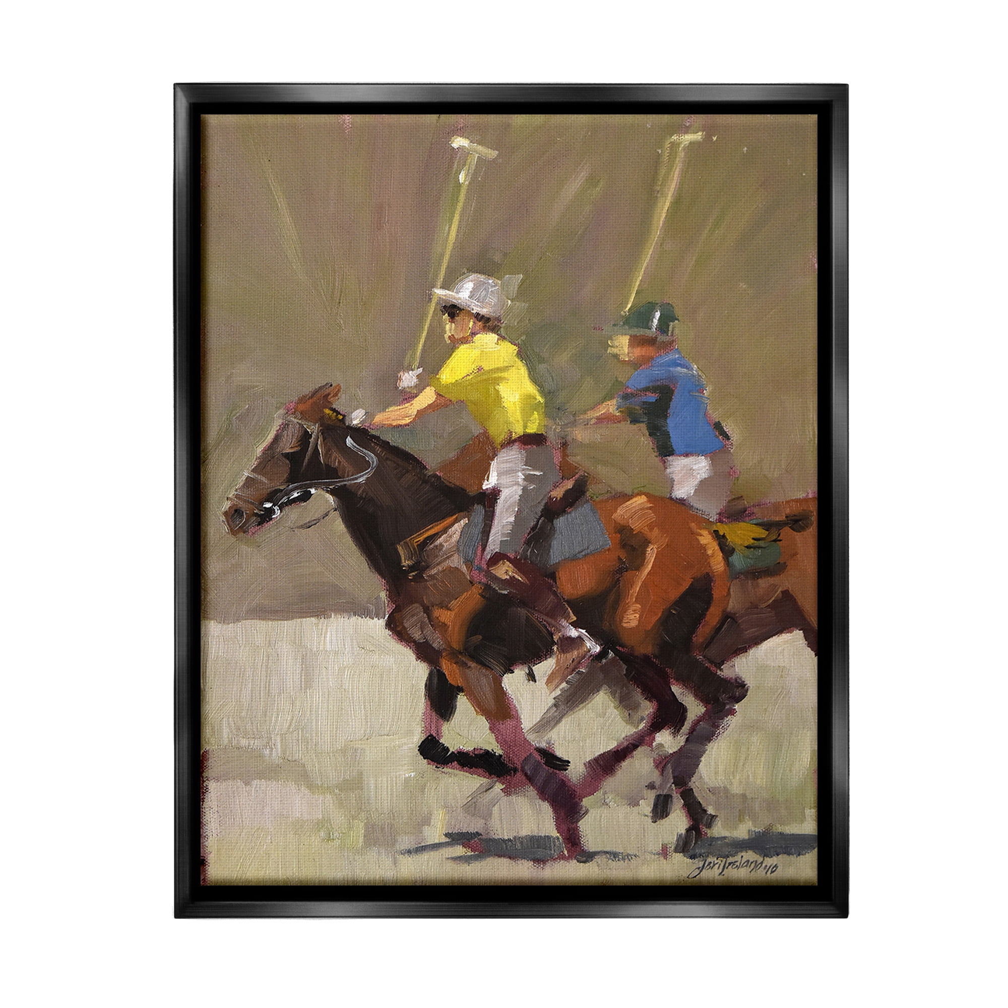 Stupell Industries Galloping Polo Players Animals & Insects Painting Black Floater Framed Canvas Art Print Wall Art, 17 x 21