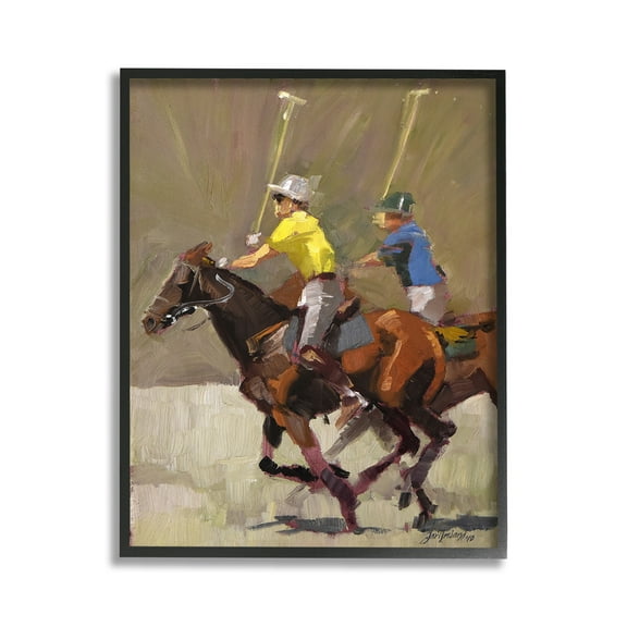 Stupell Industries Galloping Polo Players Animals & Insects Painting Black Framed Art Print Wall Art, 11 x 14