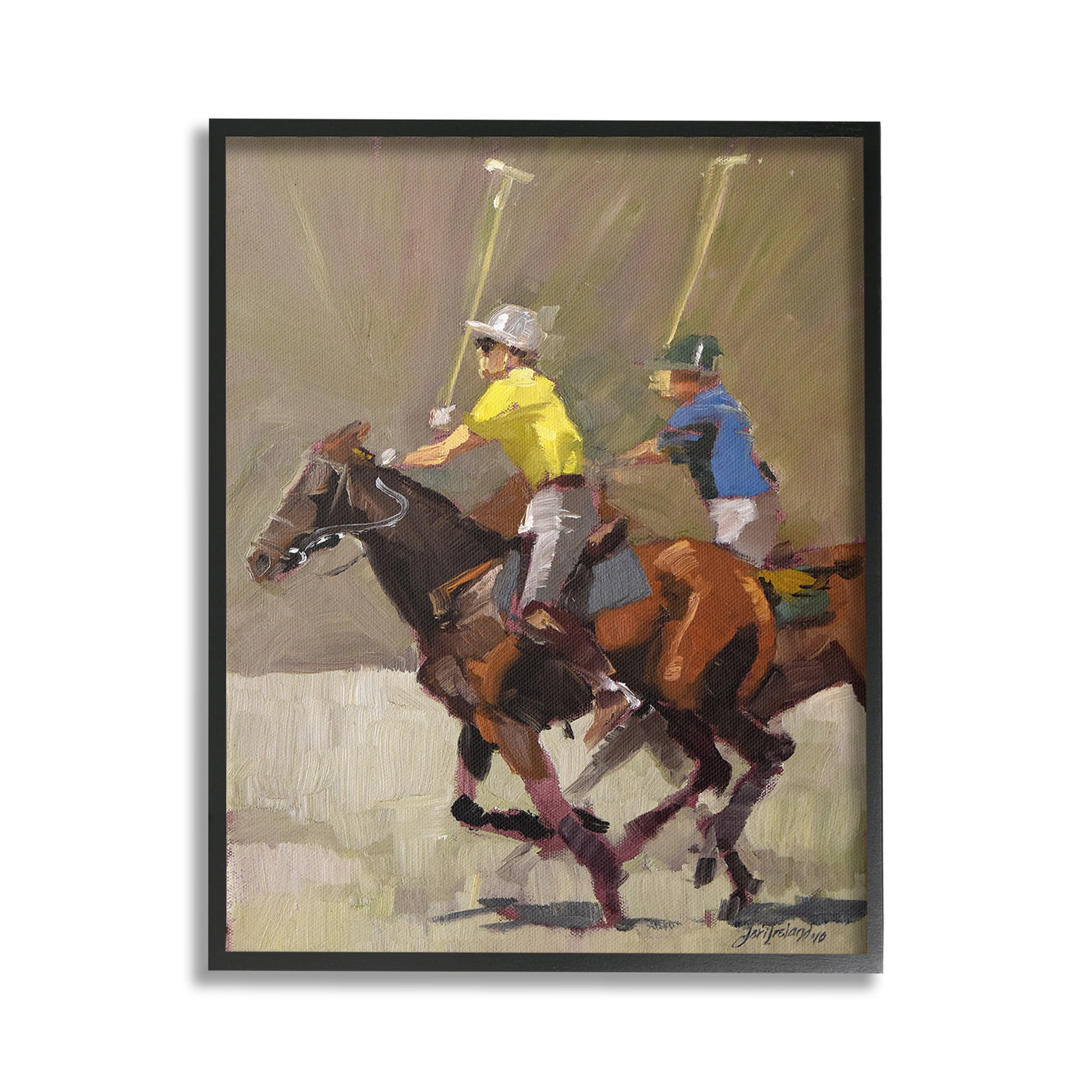 Stupell Industries Galloping Polo Players Animals & Insects Painting Black Framed Art Print Wall Art, 24 x 30