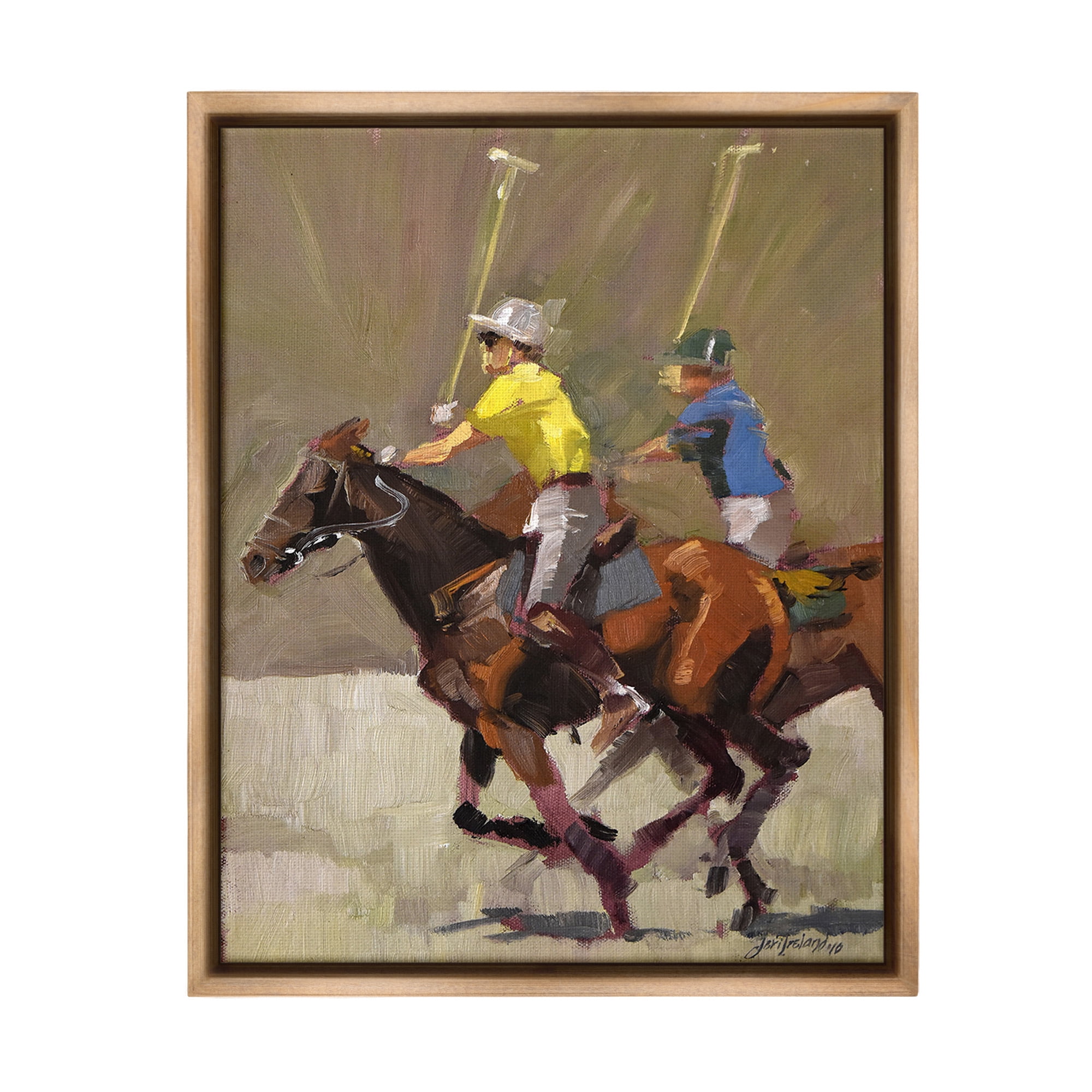 Stupell Industries Galloping Polo Players Animals & Insects Painting Brown Floater Framed Canvas Art Print Wall Art, 25 x 31