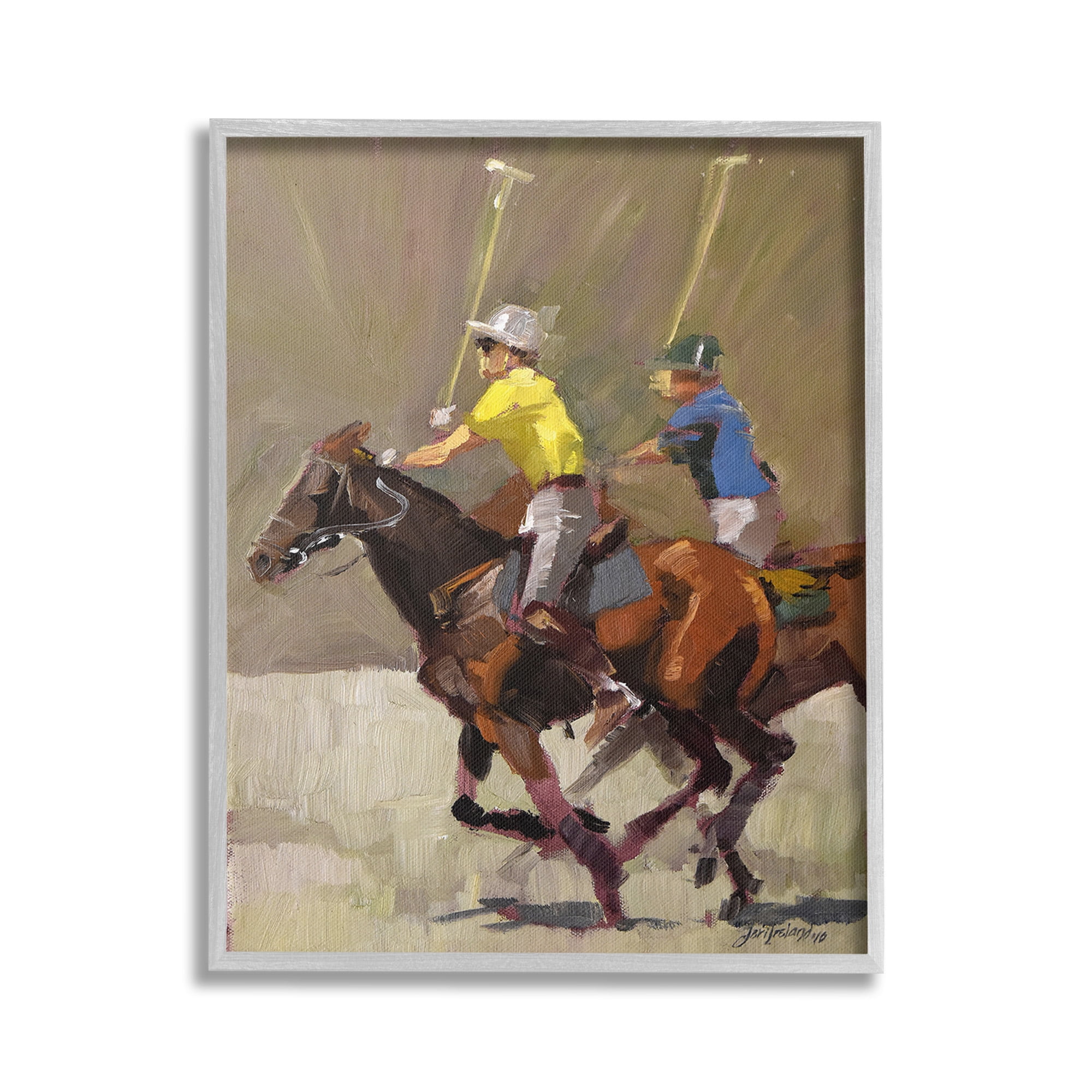 Stupell Industries Galloping Polo Players Animals & Insects Painting Gray Framed Art Print Wall Art, 16 x 20