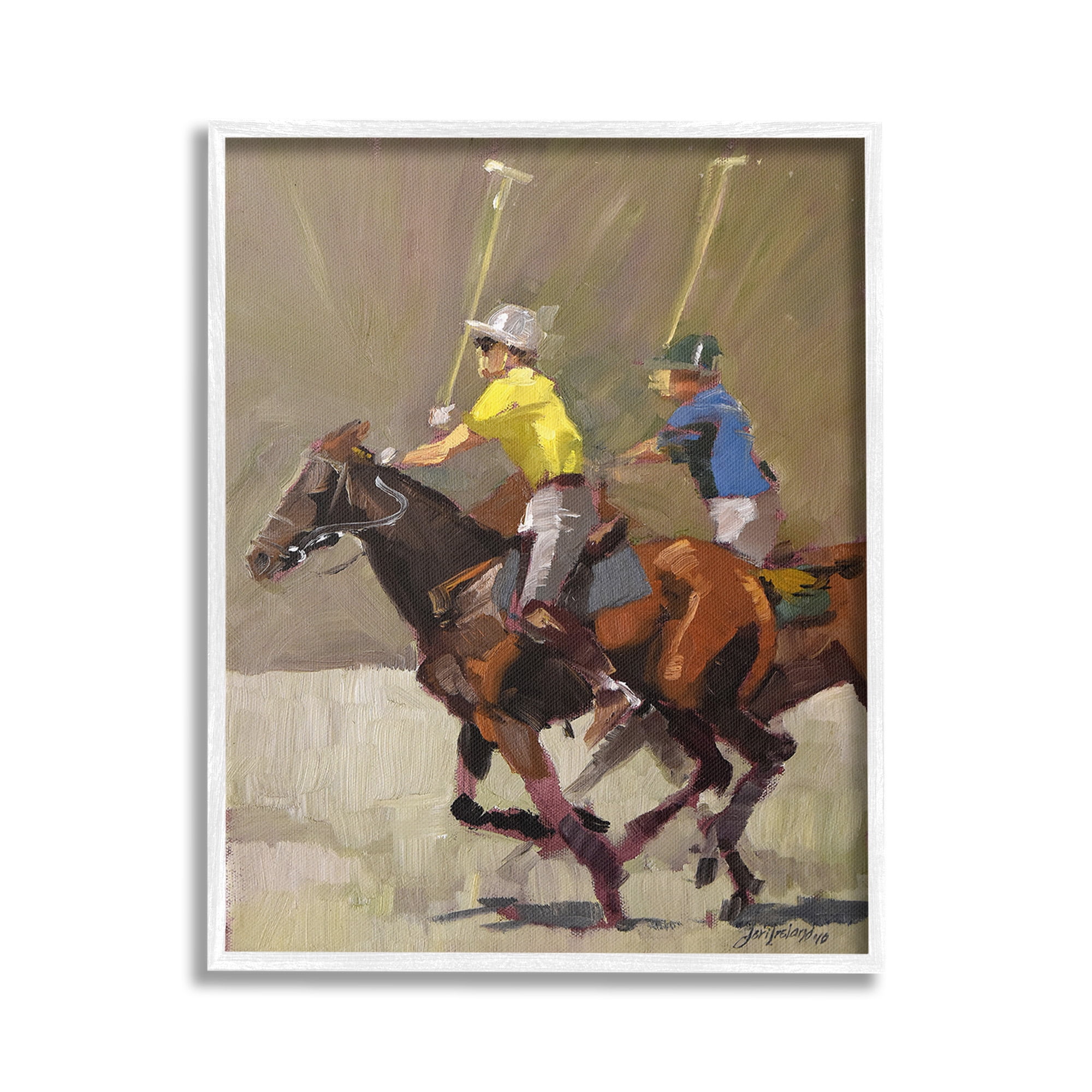 Stupell Industries Galloping Polo Players Animals & Insects Painting White Framed Art Print Wall Art, 16 x 20
