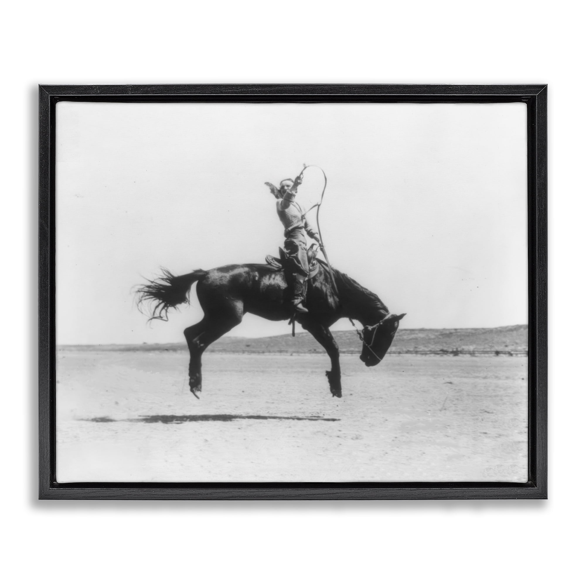 Stupell Industries Galloping Rodeo Cowgirl Animals Photography Black Floater Framed Canvas Art Print Wall Art, 31 x 25