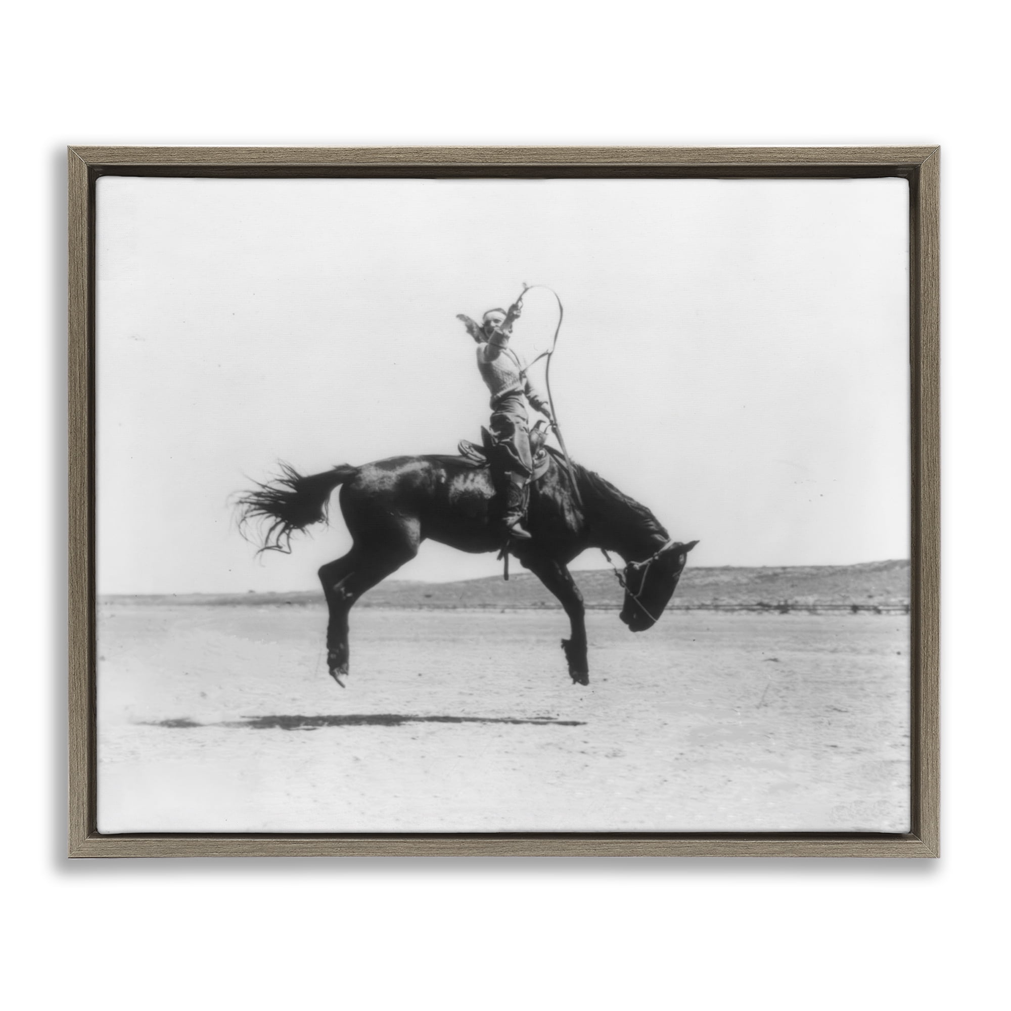Stupell Industries Galloping Rodeo Cowgirl Animals Photography Brown Floater Framed Canvas Art Print Wall Art, 21 x 17