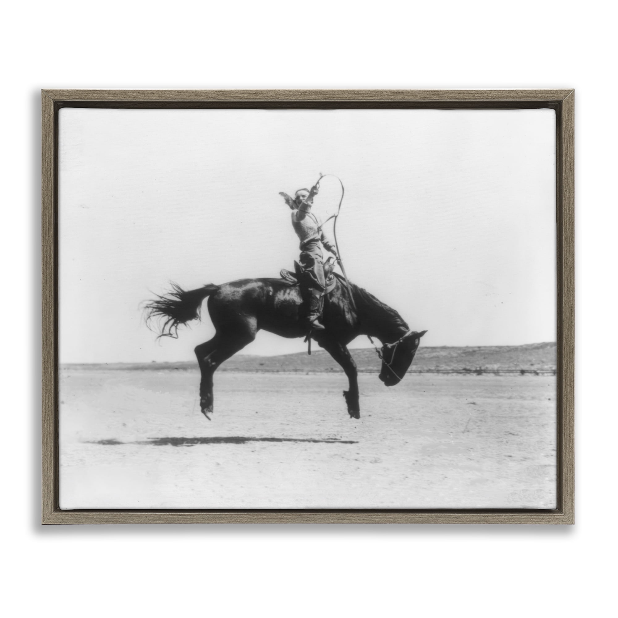 Stupell Industries Galloping Rodeo Cowgirl Animals Photography Brown Floater Framed Canvas Art Print Wall Art, 31 x 25