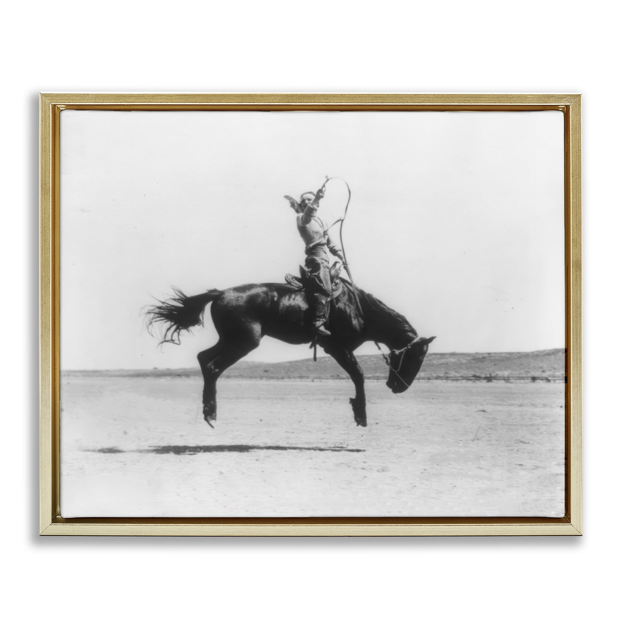 Stupell Industries Galloping Rodeo Cowgirl Animals Photography Gold Floater Framed Canvas Art Print Wall Art, 31 x 25