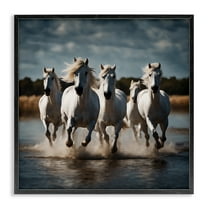 Stupell Industries Galloping Stallions Splash Animals Painting Black Framed Art Print Wall Art, 12 x 12