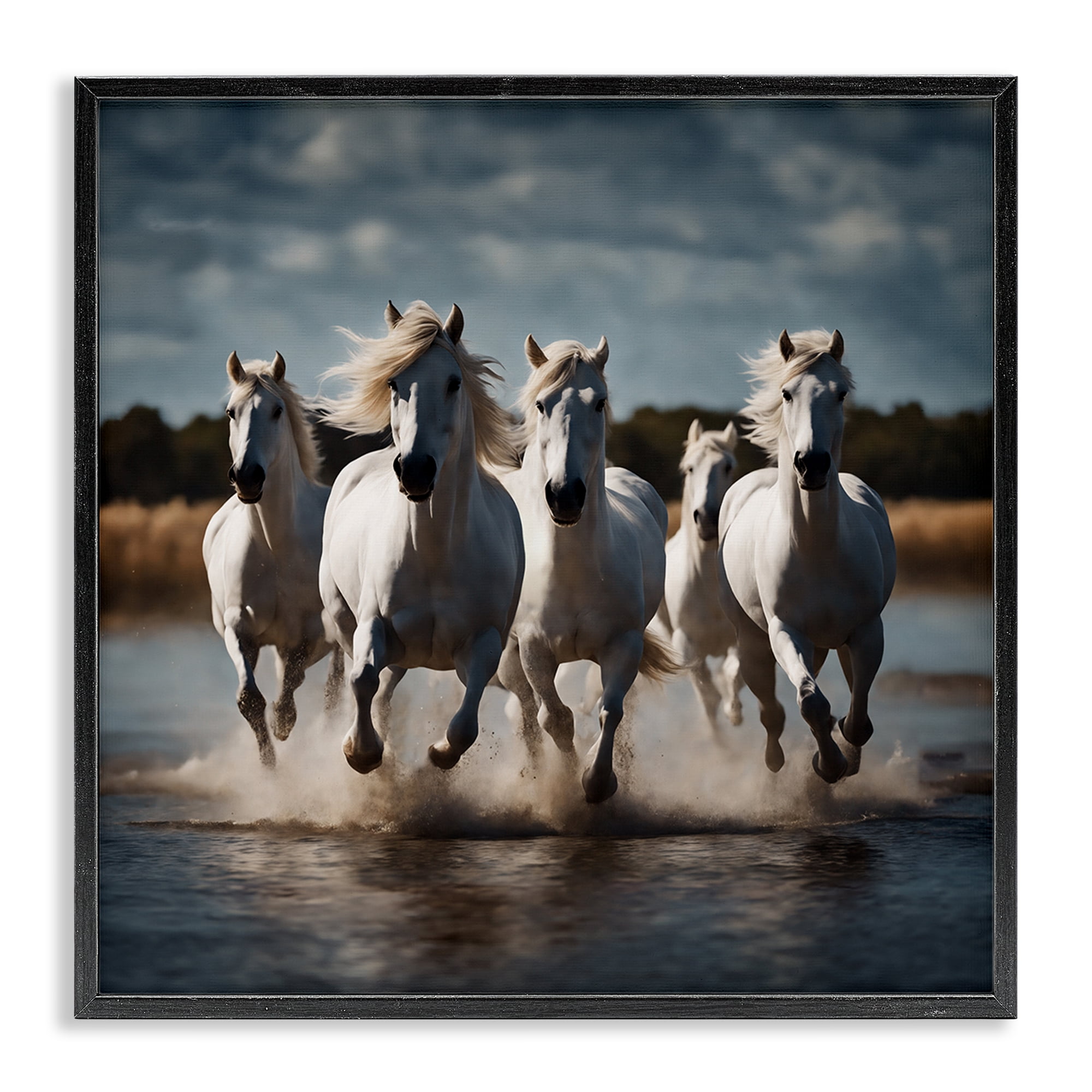 Stupell Industries Galloping Stallions Splash Animals Painting Black Framed Art Print Wall Art, 24 x 24