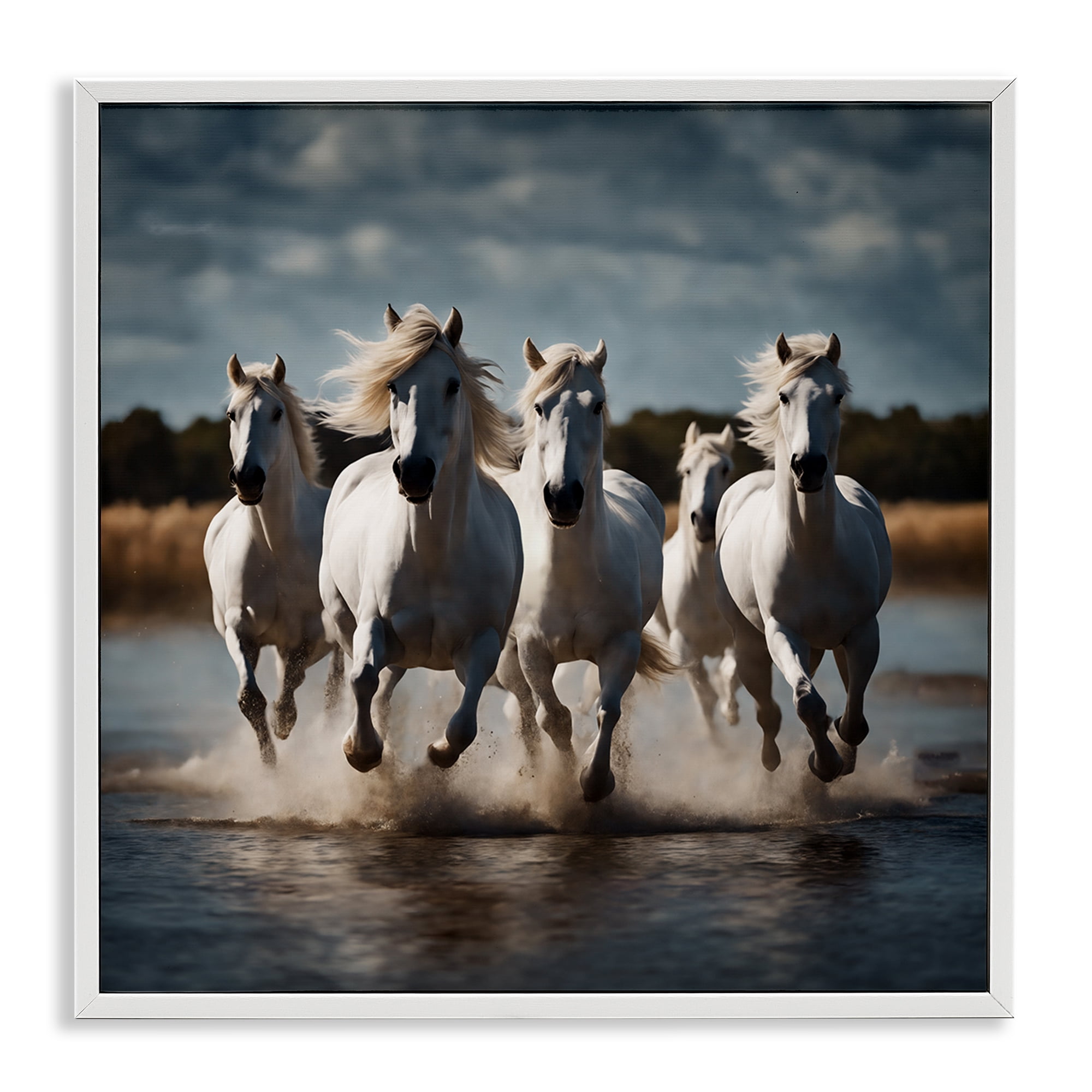 Stupell Industries Galloping Stallions Splash Animals Painting White Framed Art Print Wall Art, 17 x 17
