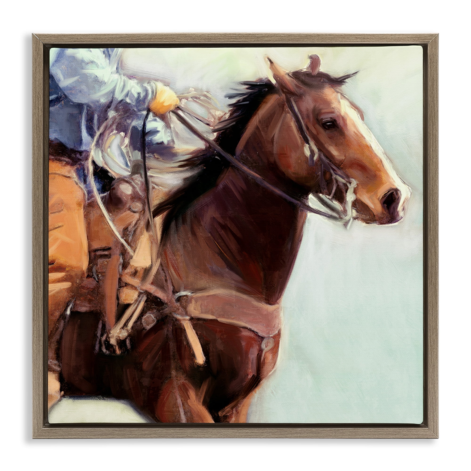 Stupell Industries Galloping Western Cowboy Animals & Insects Painting Brown Floater Framed Canvas Art Print Wall Art, 18 x 18