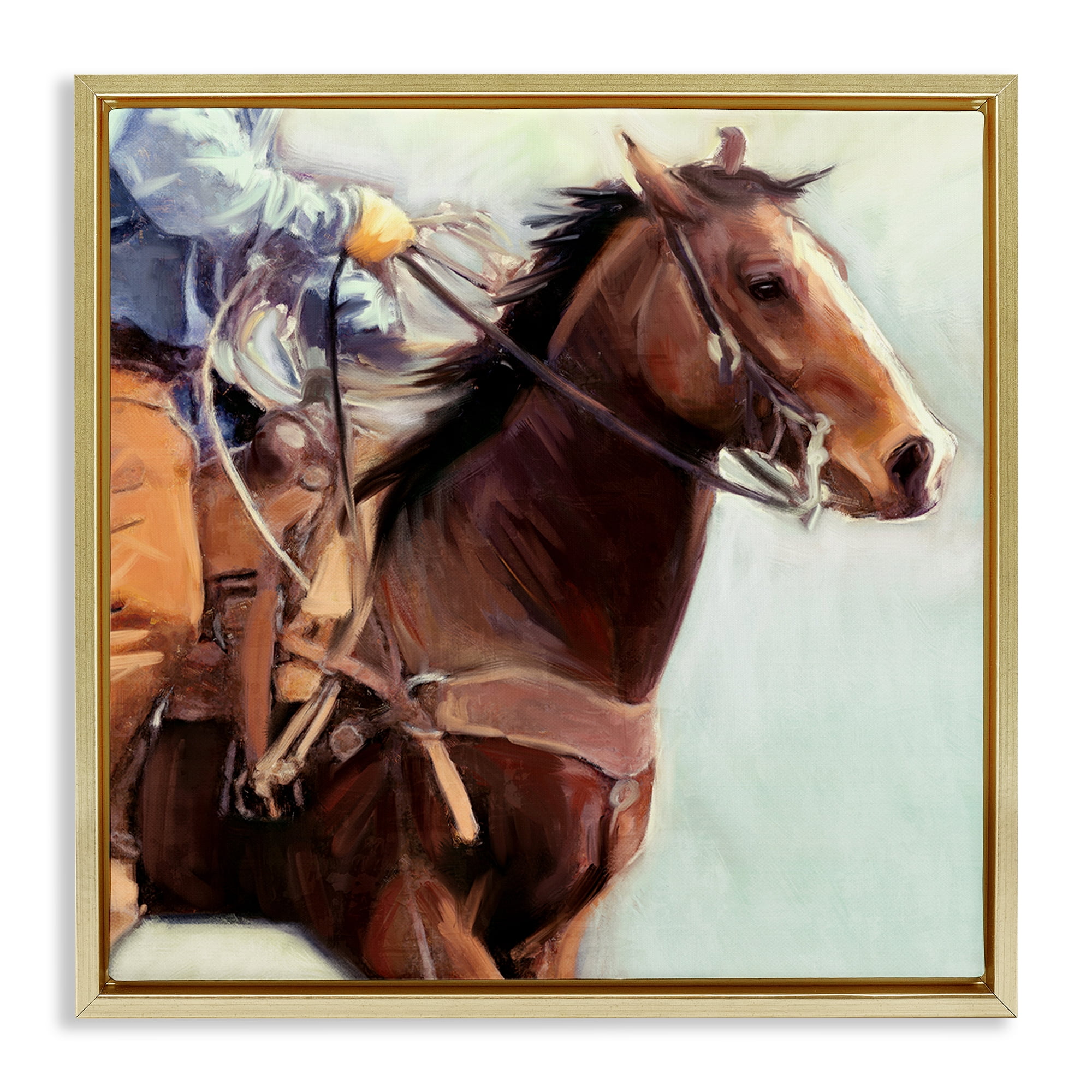 Stupell Industries Galloping Western Cowboy Animals & Insects Painting Gold Floater Framed Canvas Art Print Wall Art, 18 x 18