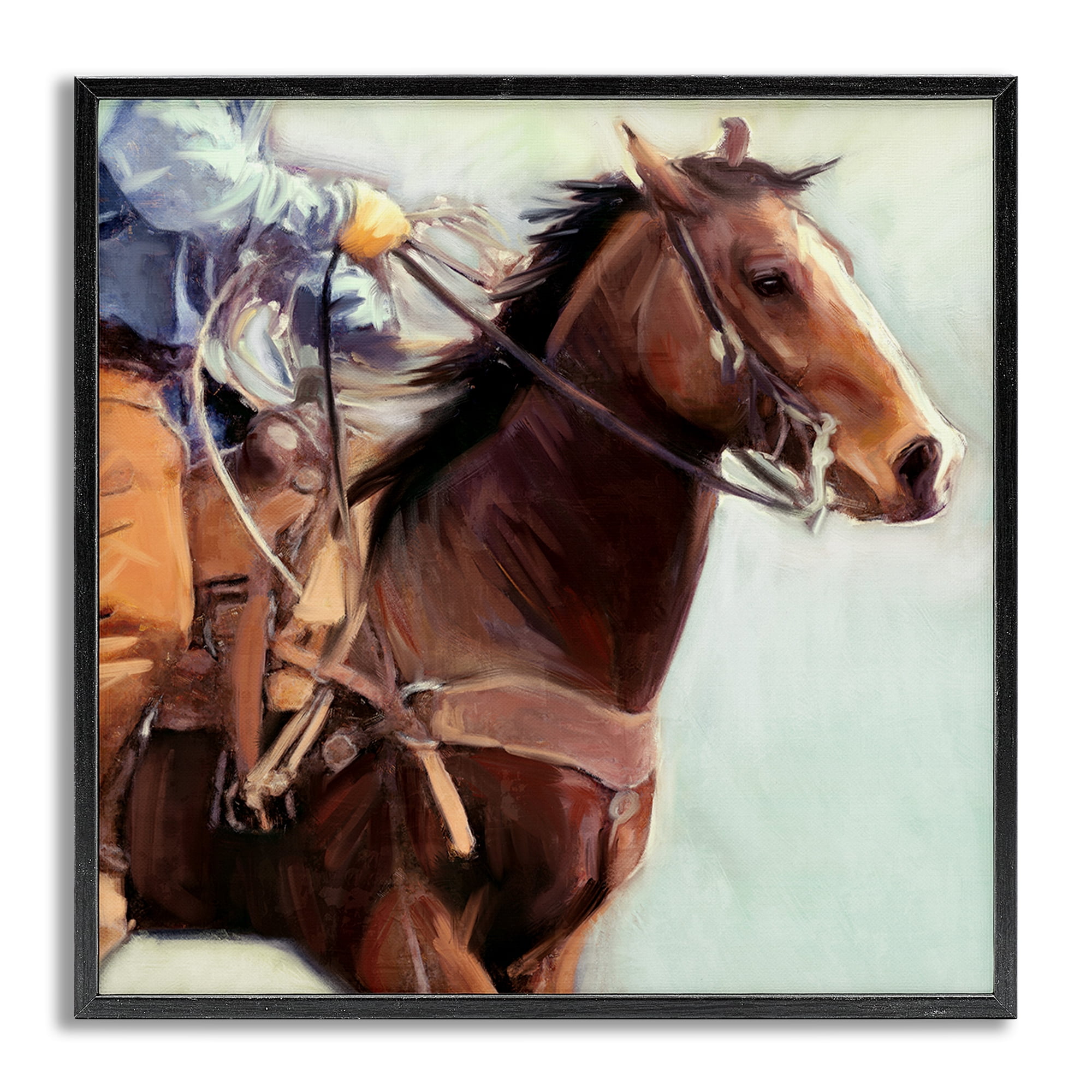 Stupell Industries Galloping Western Cowboy Animals & Insects Painting Gray Framed Art Print Wall Art, 17 x 17
