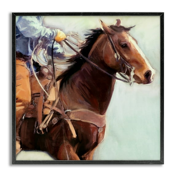 Stupell Industries Galloping Western Cowboy Animals & Insects Painting Gray Framed Art Print Wall Art, 17 x 17