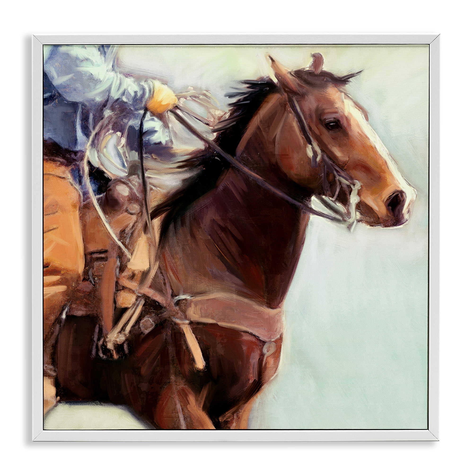 Stupell Industries Galloping Western Cowboy Animals & Insects Painting White Framed Art Print Wall Art, 12 x 12