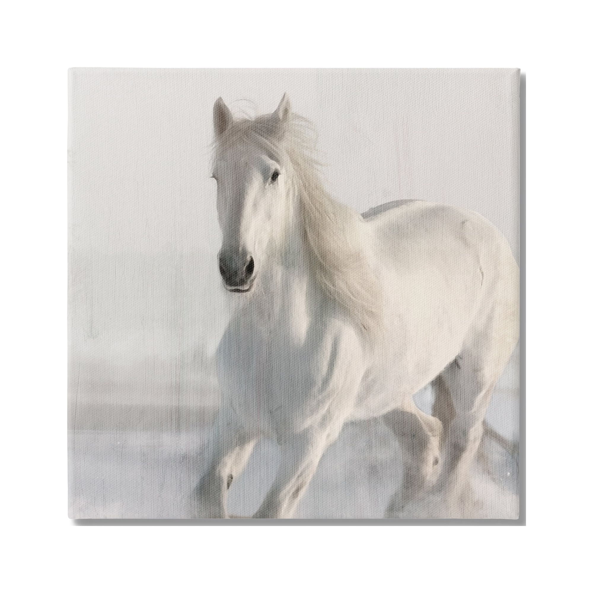 Stupell Industries Galloping White Stallion Animals & Insects Painting Gallery Wrapped Canvas Art Print Wall Art, 17 x 17