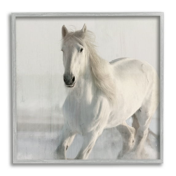 Stupell Industries Galloping White Stallion Animals & Insects Painting Gray Framed Art Print Wall Art, 17 x 17